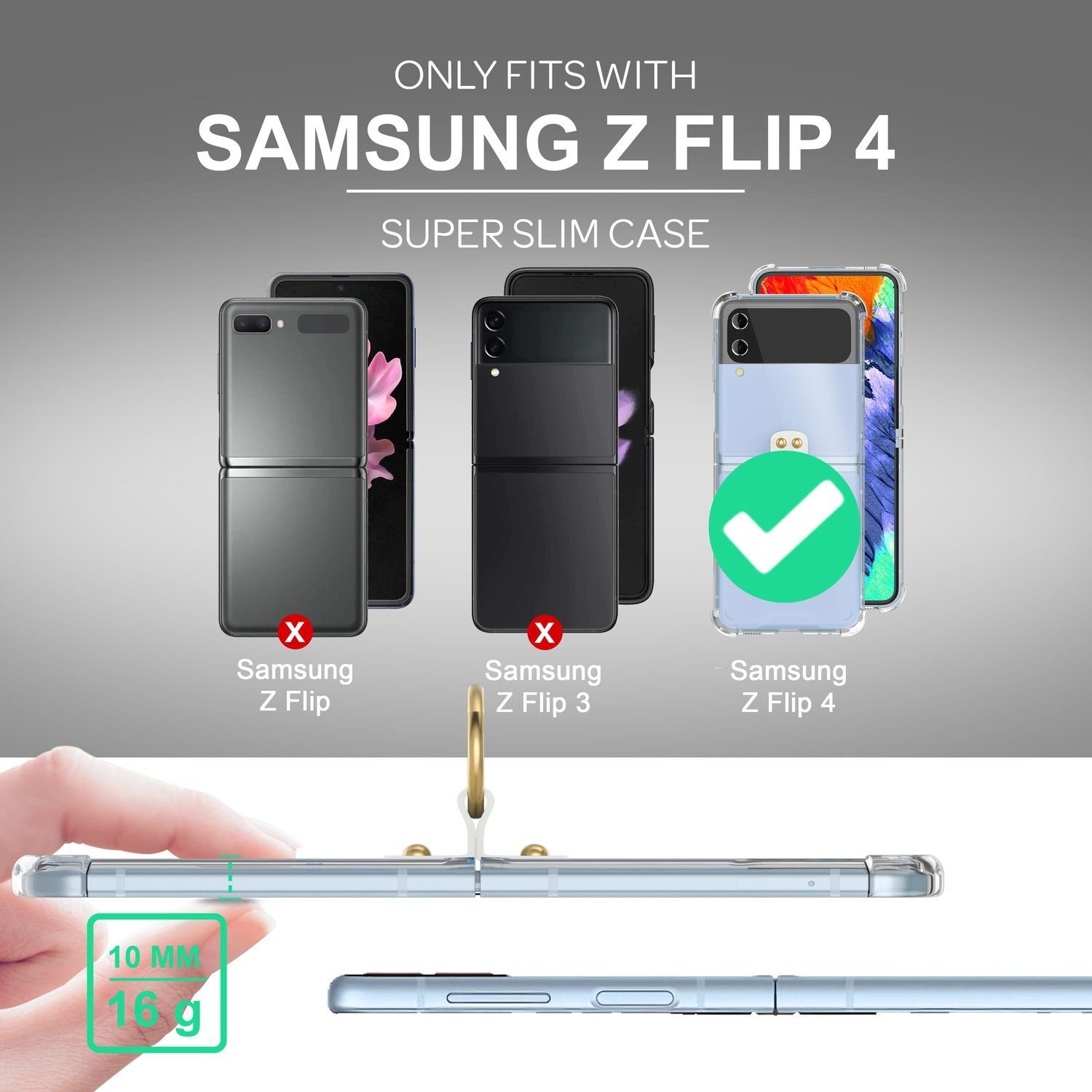 Nalia Backcover Samsung Galaxy Z Flip4 17 cm (6,7 Zoll), Klare Hülle mit Kette zum Umhängen / Ring als Fingerhalter / Handyband – Bild 4 von 5