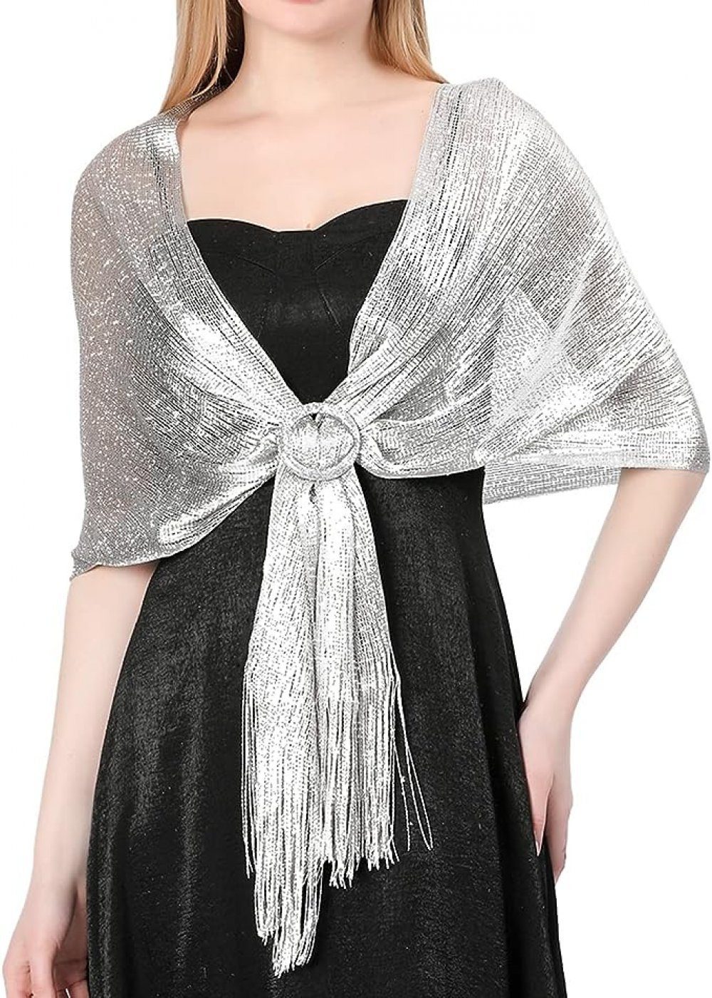 evening silbrig for metal suitable Holiday parties sparkling shawl WaKuKa Schal buckle