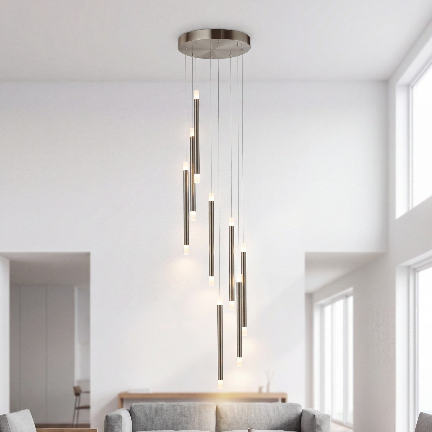 Licht-Erlebnisse Pendelleuchte NICOLE, LED, Warmweiß, Nickel Metall LED 2700K Up Down Ø32 cm rund Esstisch warmweiß Modern – Bild 4 von 5
