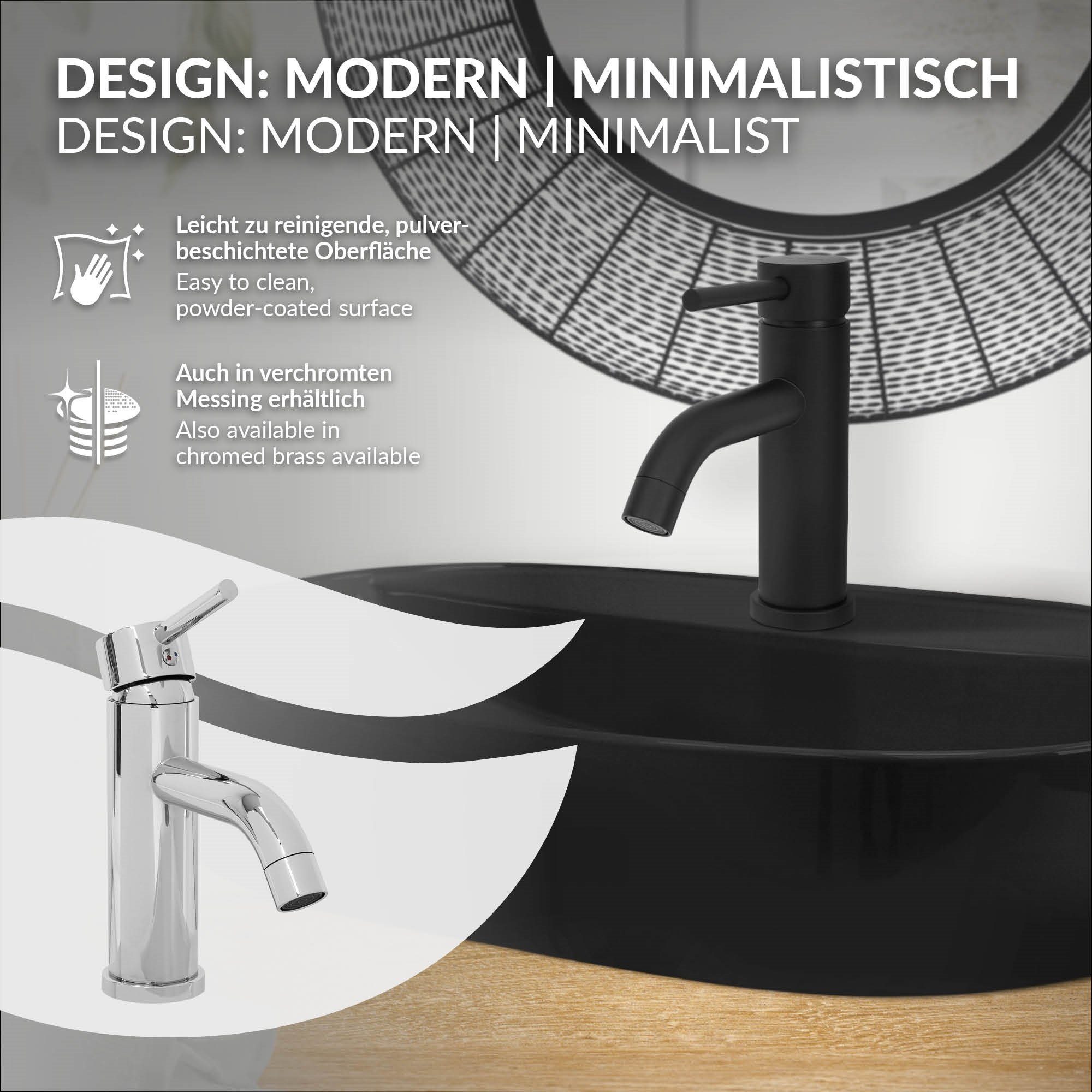 LuxeBath Waschtischarmatur Waschtischarmatur fürs matt Badezimmer Schwarz 150x54x175 mm