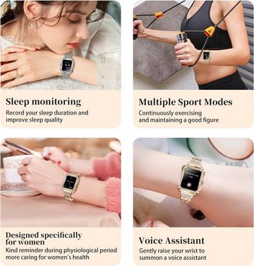 MYSHUN Smartwatch (1,59 Zoll, Android iOS), Damen mit Telefonfunktion Fitnessuhr 123 Sportmodi IP68 Wasserdicht