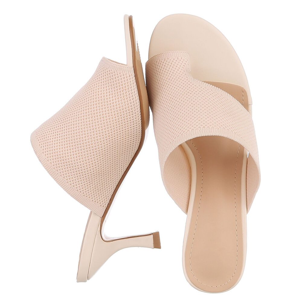 Ital-Design Damen Mule mit Absatz und offenem Design Zehentrenner (91895932) Pfennig-/Stilettoabsatz Sandalen & Sandaletten in Beige