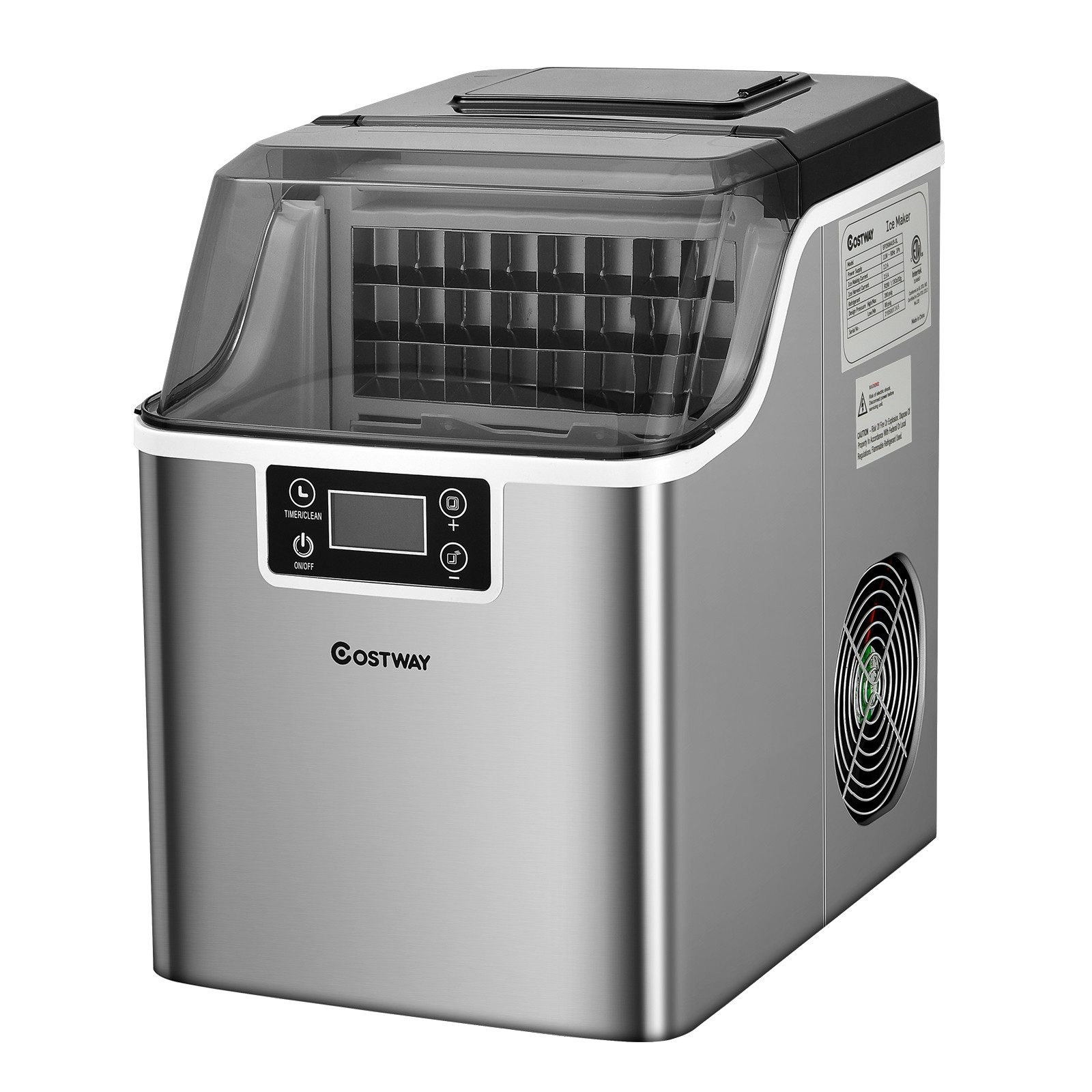 COSTWAY Eiswürfelmaschine, 24 Eiswürfel in 15min, 18kg 24 H, 3,2L Wassertank