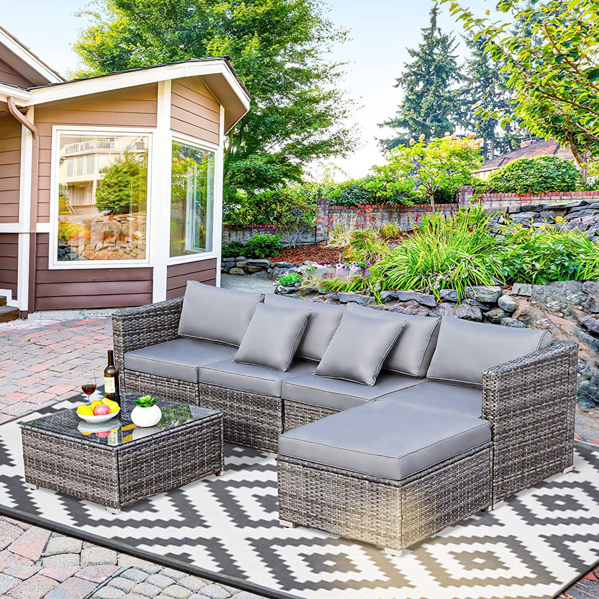 MVPower GartenloungeSet Gartenmöbelset Rattan, (Set, 6tlg), Outdoor