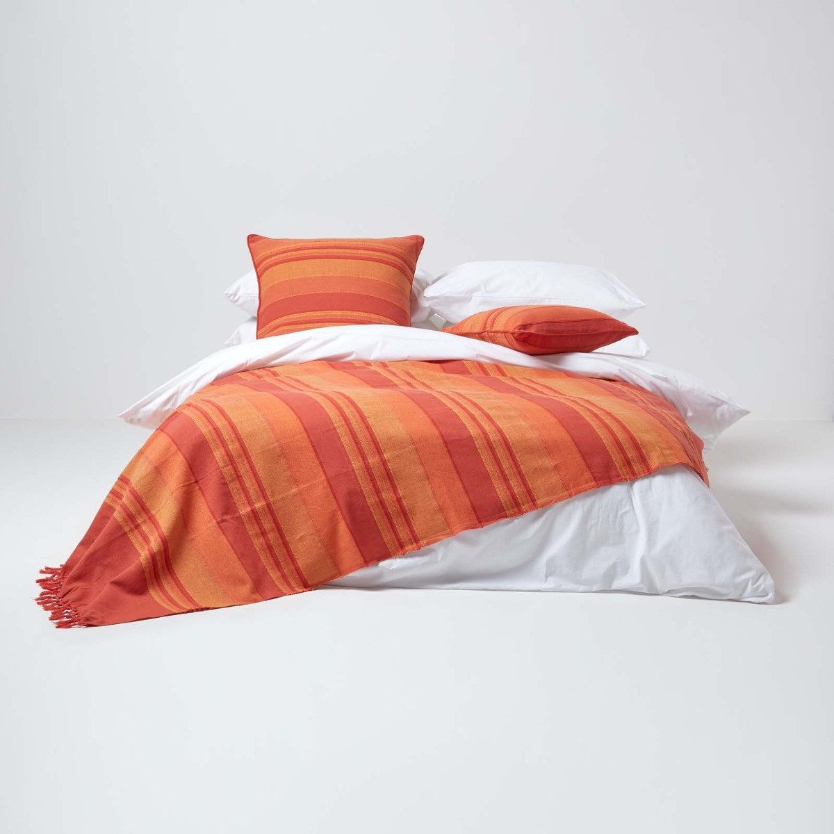 Plaid Tagesdecke Morocco, terracotta gestreift, 225 x 255 cm, Homescapes
