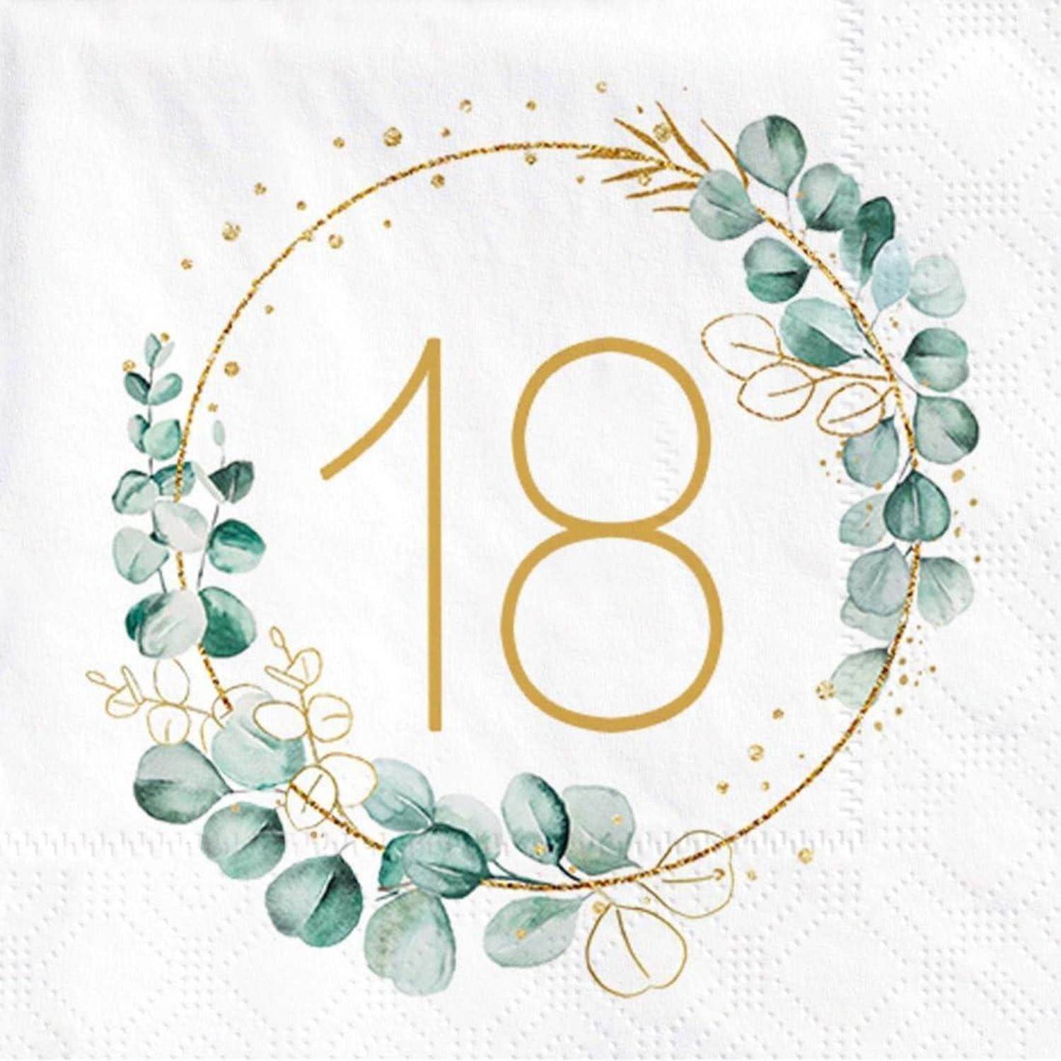 LuxusKollektion Papierserviette Servietten 40 Stück Eukalyptus Gold Grün 18. Geburtstag Servietten