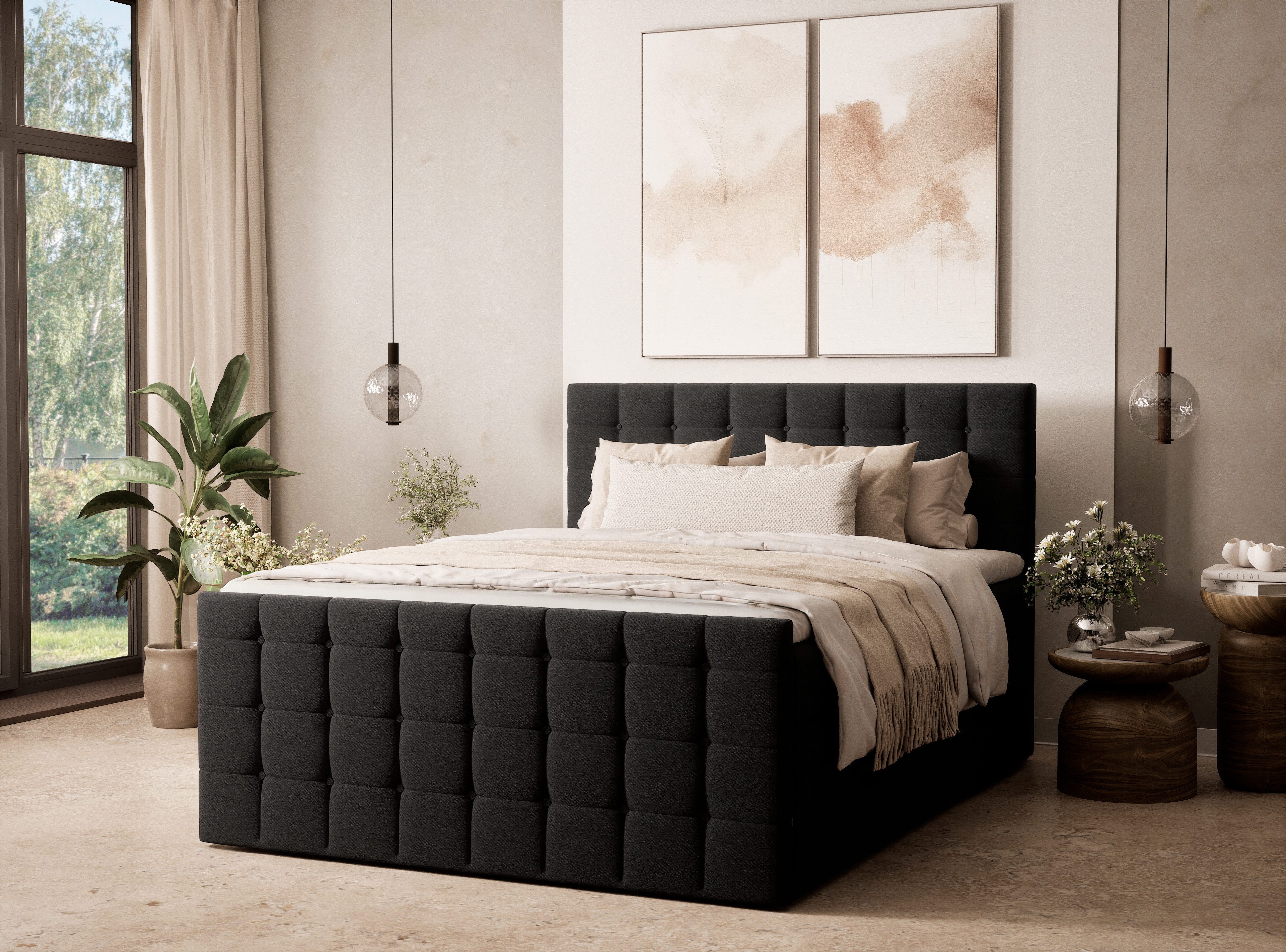 Maison de Rêve Boxspringbett Tasca mit Bettkasten (Komplettbett mit Matratzen, Kopfteil und Topper), Boxspringbett mit Matratzen H4, Doppelbett, inkl. Visco-Topper