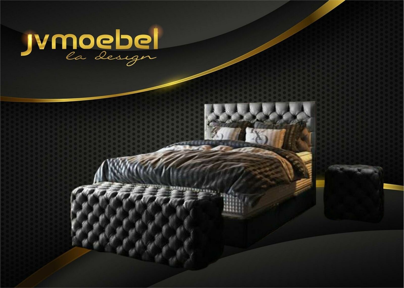 JVmoebel Bett, Bett 2x Nachttisch 3 tlg. Schlafzimmer Set Design Möbel Modern Luxus Schwarz