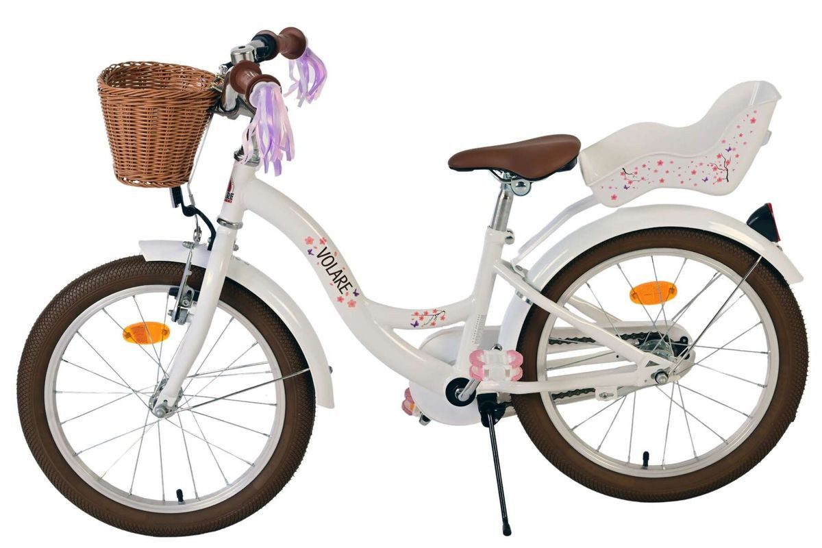 Volare Kinderfahrrad 18 Zoll Kinder Mädchen Fahrrad Mädchenfahrrad Rad Bike Blossom 51834, 1 Gang, Korb, Seitenständer, Puppensitz, Kettenschutz, Schutzbleche, Rücktritt