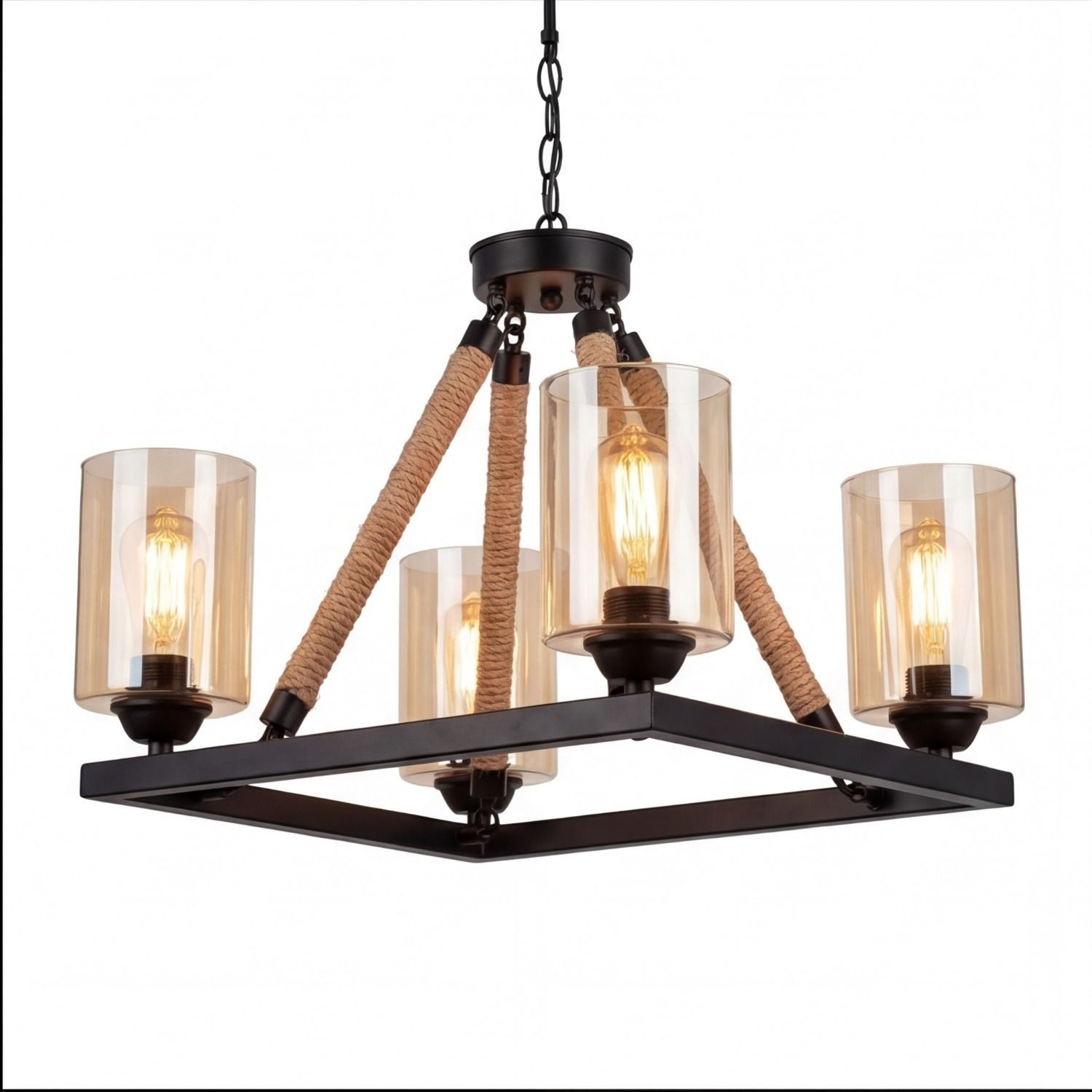 Licht-Erlebnisse Kronleuchter AHRENS, ohne Leuchtmittel, 40 cm breit H: max. 57 cm Rauchglas Schirme E27 4-flammig Retro