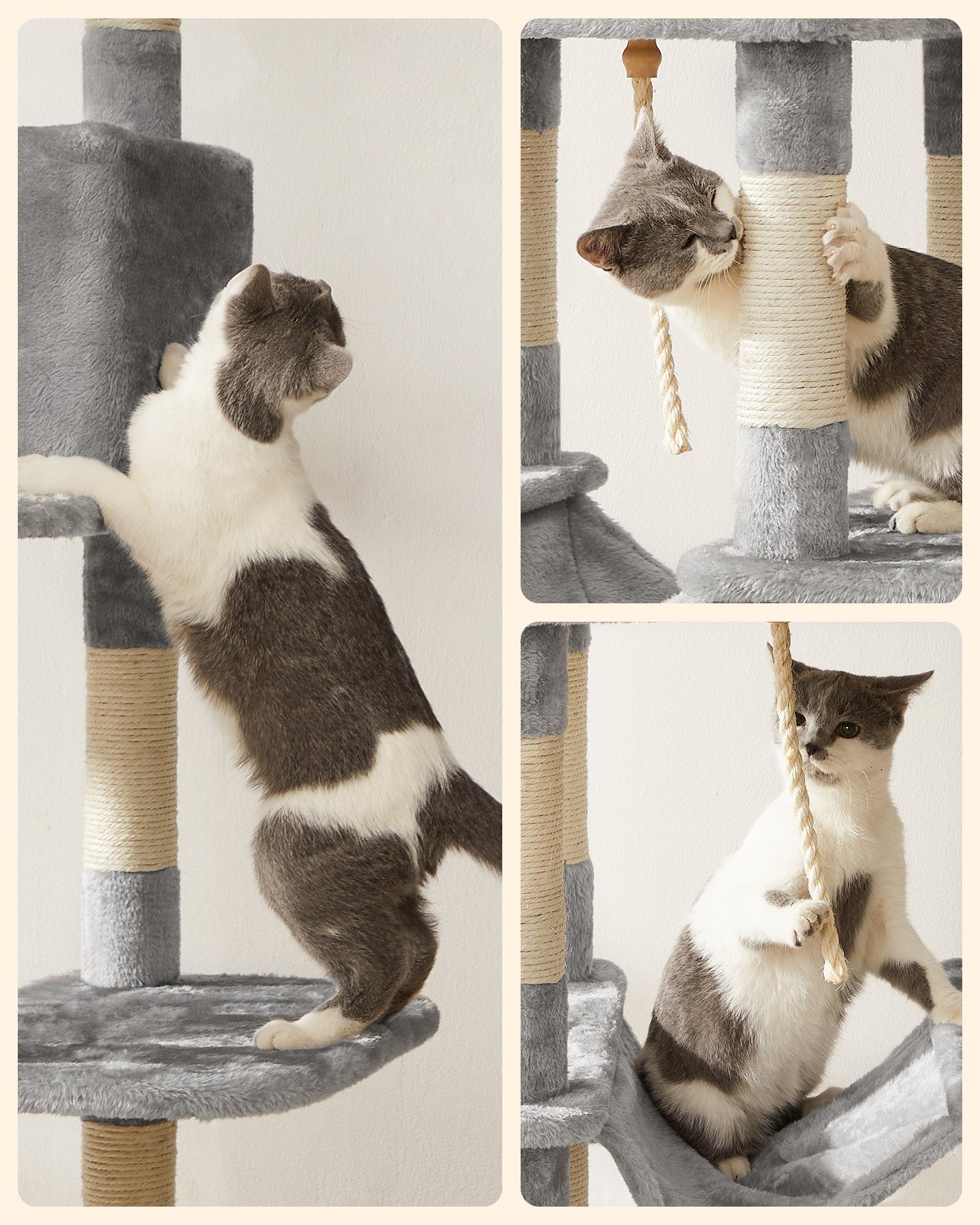 FEANDREA Kratzbaum großer Katzenkletterbaum, XXL-Katzenbaum, für ausgewachsene Katzen, zum Klettern, 158,6 cm Höhe