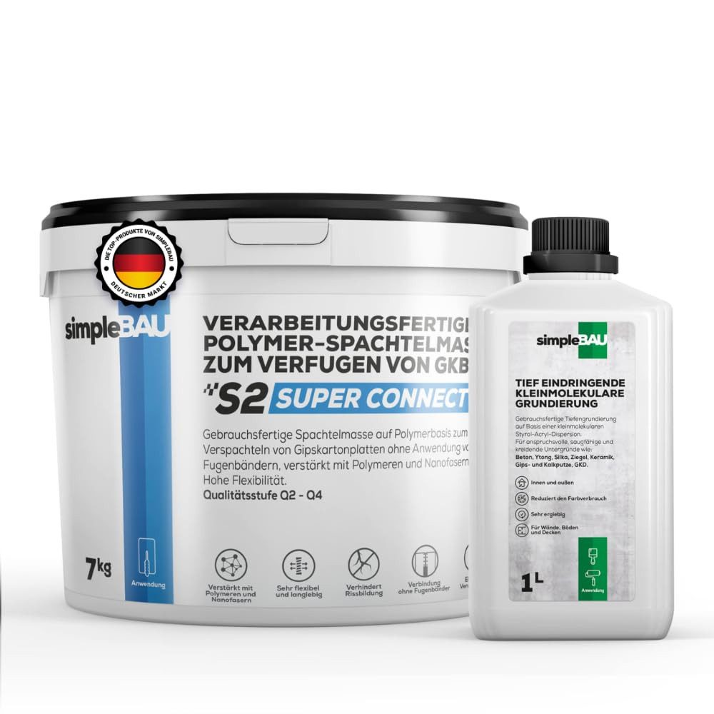 simpleBAU Spachtelmasse Spachtelmasse 7 kg und Tiefengrundierung 1L