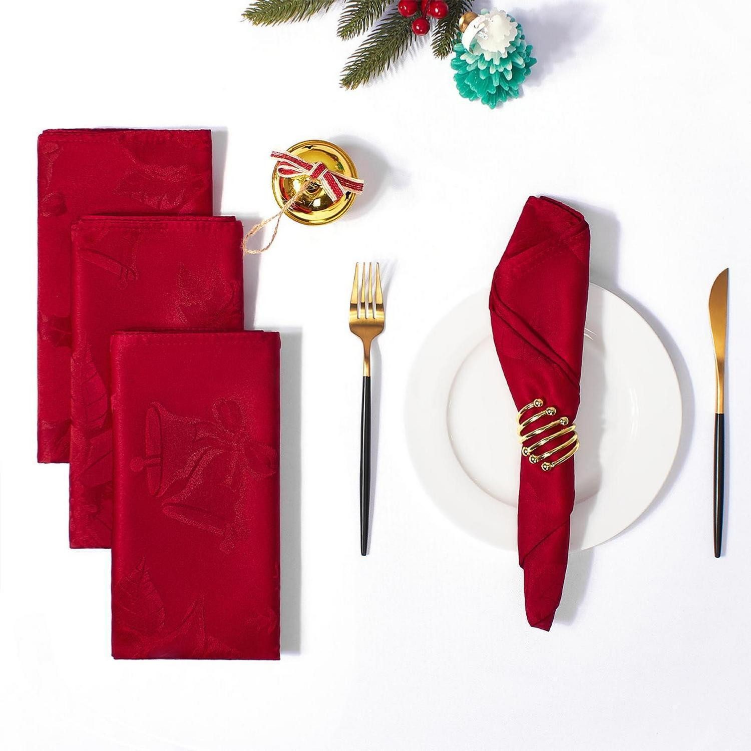 LuxusKollektion Stoffserviette Servietten Weihnachten Jacquard 50x50cm 4er-Set Blume/Rot, (4 St)