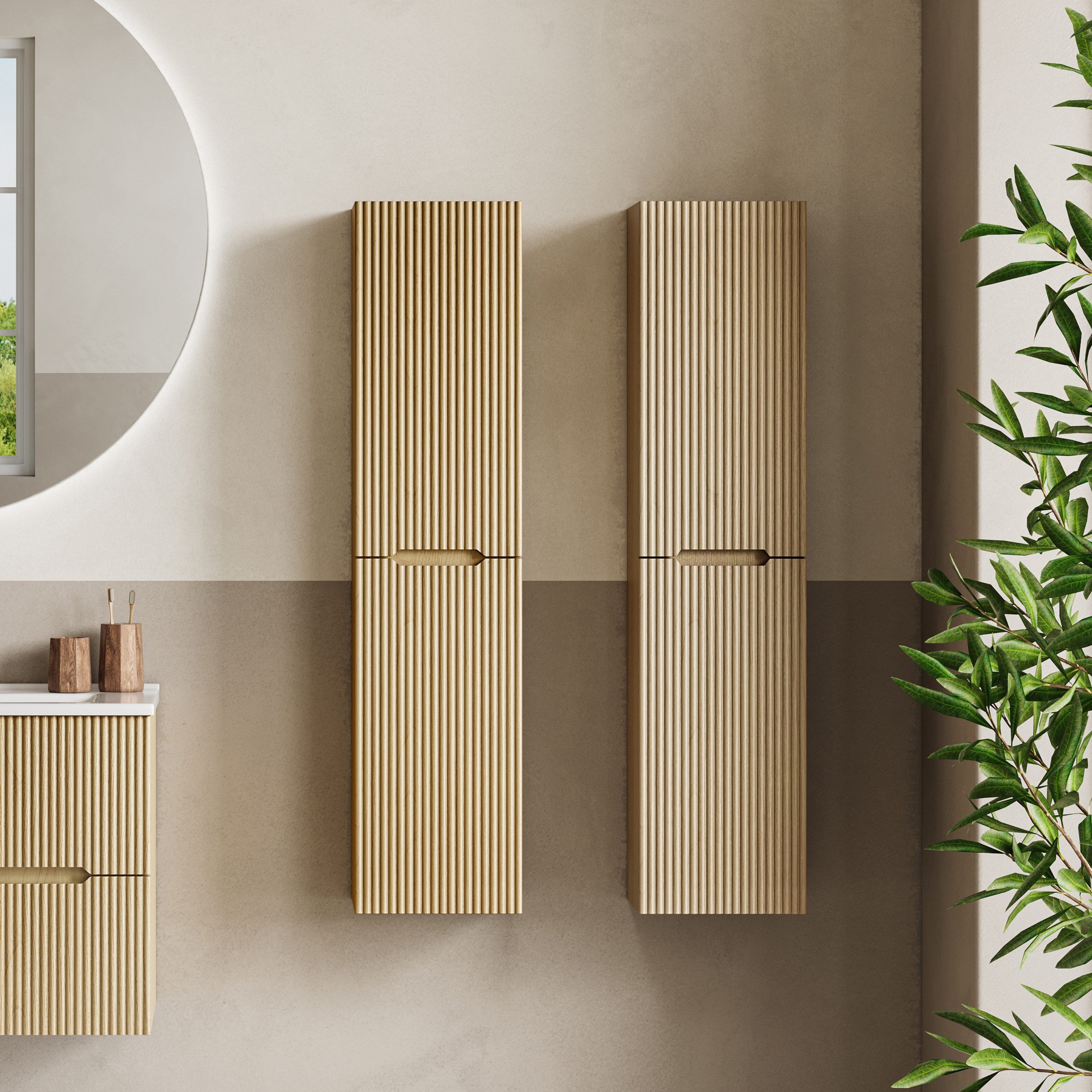 BRIDGE BENO Wandhängeschrank Hoher Badezimmerschrank, 2 Türen Mit Verstellbaren Einlegeböden, 1-tlg., 30 X 110 X 21 cm – Links/rechts Montierbar