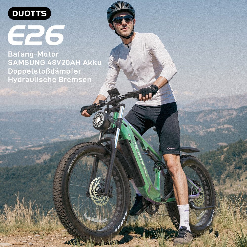 DUOTTS E-Bike Cityrad E26 48V 20Ah 960Wh 120km Reichweite 26x4,0 Reifen 8Gang Elektrisches, 8 Gang, Kettenschaltung, Heckmotor, 960 Wh, Fat-Tire E-Mountainbike e bike für herren u.damen