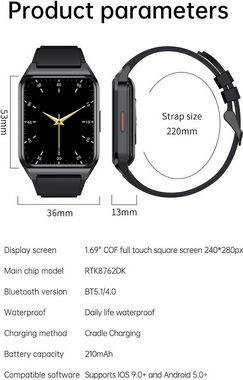 findtime Smartwatch (1,69 Zoll, Android, iOS), mit anpassbarem Komfort Design,Benachrichtigungsfunktion und Sportmodi