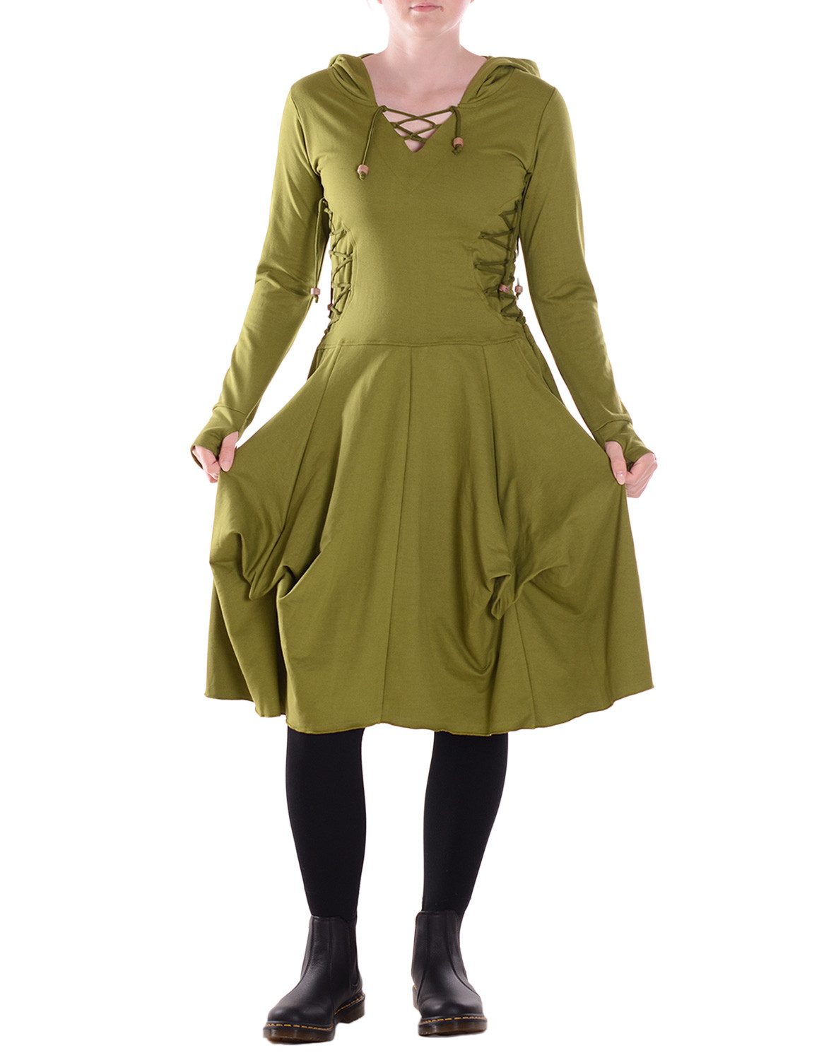 Vishes Jerseykleid Damen Baumwolle Casual asymmetrisch mit Kapuze Daumenloc günstig online kaufen