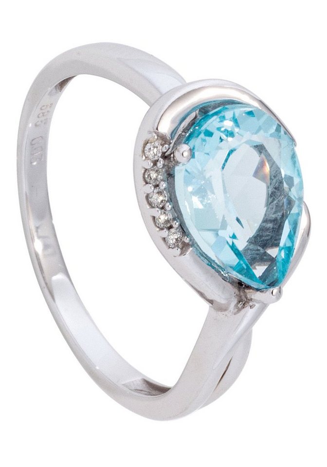 JOBO Fingerring Ring mit Blautopas und 5 Diamanten, 585 Weißgold