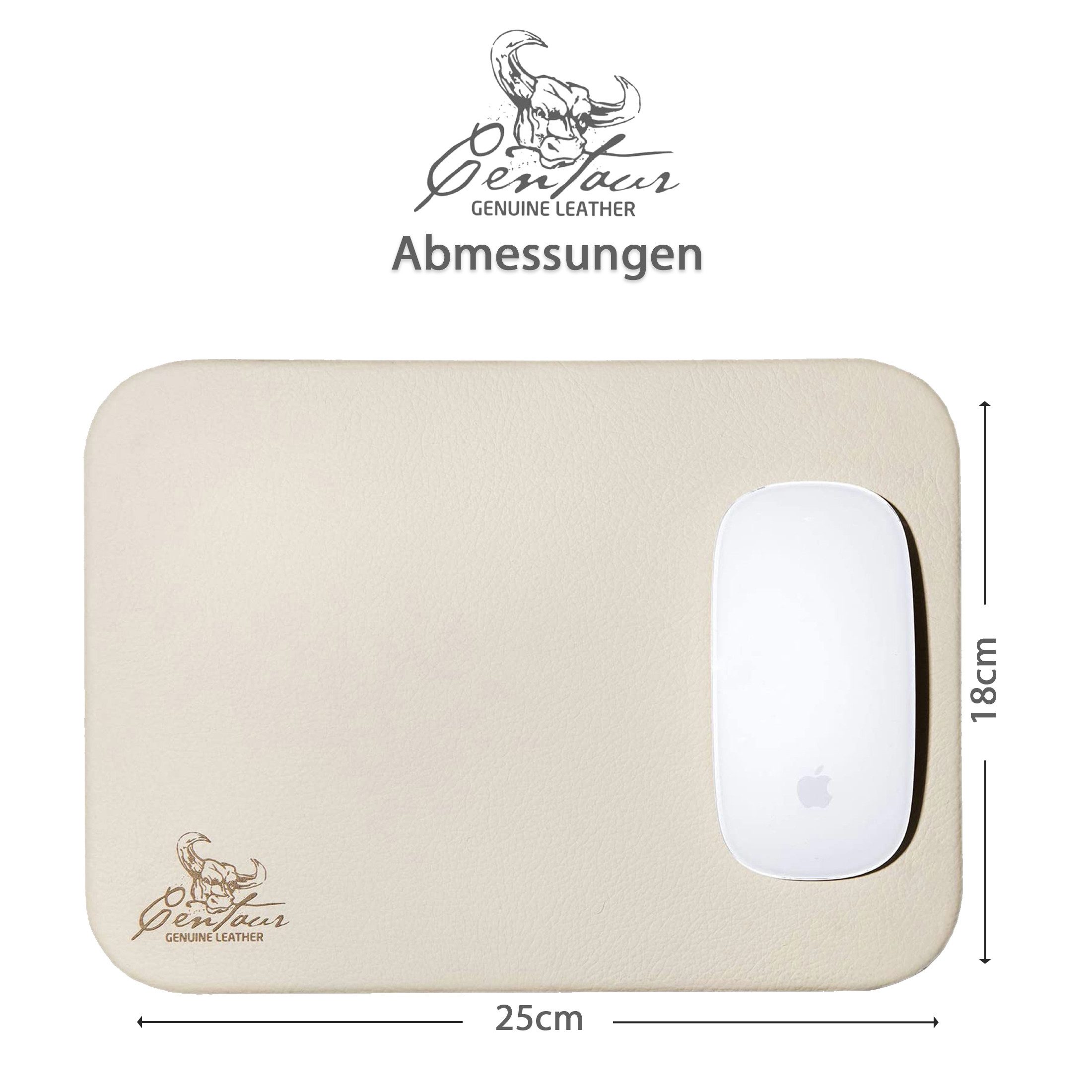 Centaur Mauspad aus echtem Leder 25x18cm Mauspad (1-St., Champagner), Hochwertiges Leder, echtes Rindleder, Antirutschfunktion, Handarbeit