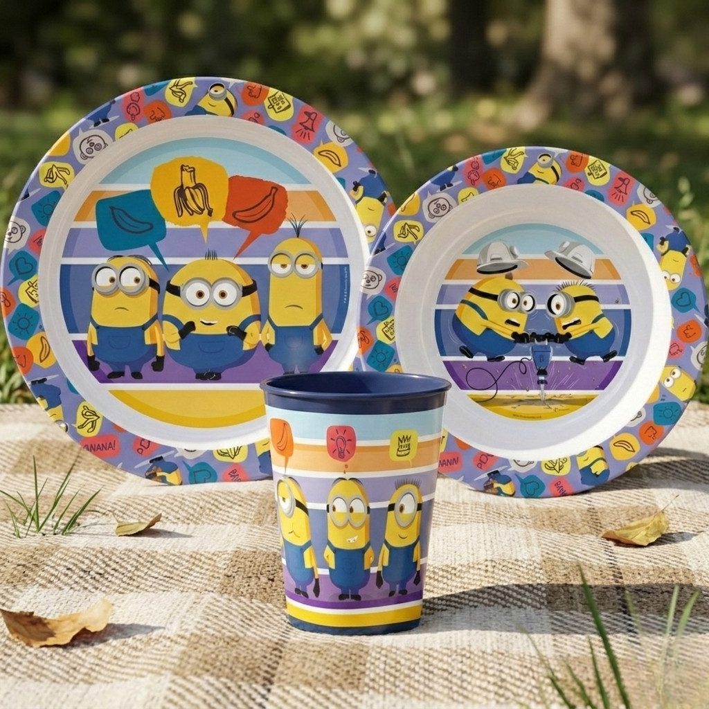 Minions Kindergeschirr-Set Die Minions Kinder Geschirr-Set 3 tlg Becher Teller Schüssel (3-tlg), 1 Personen