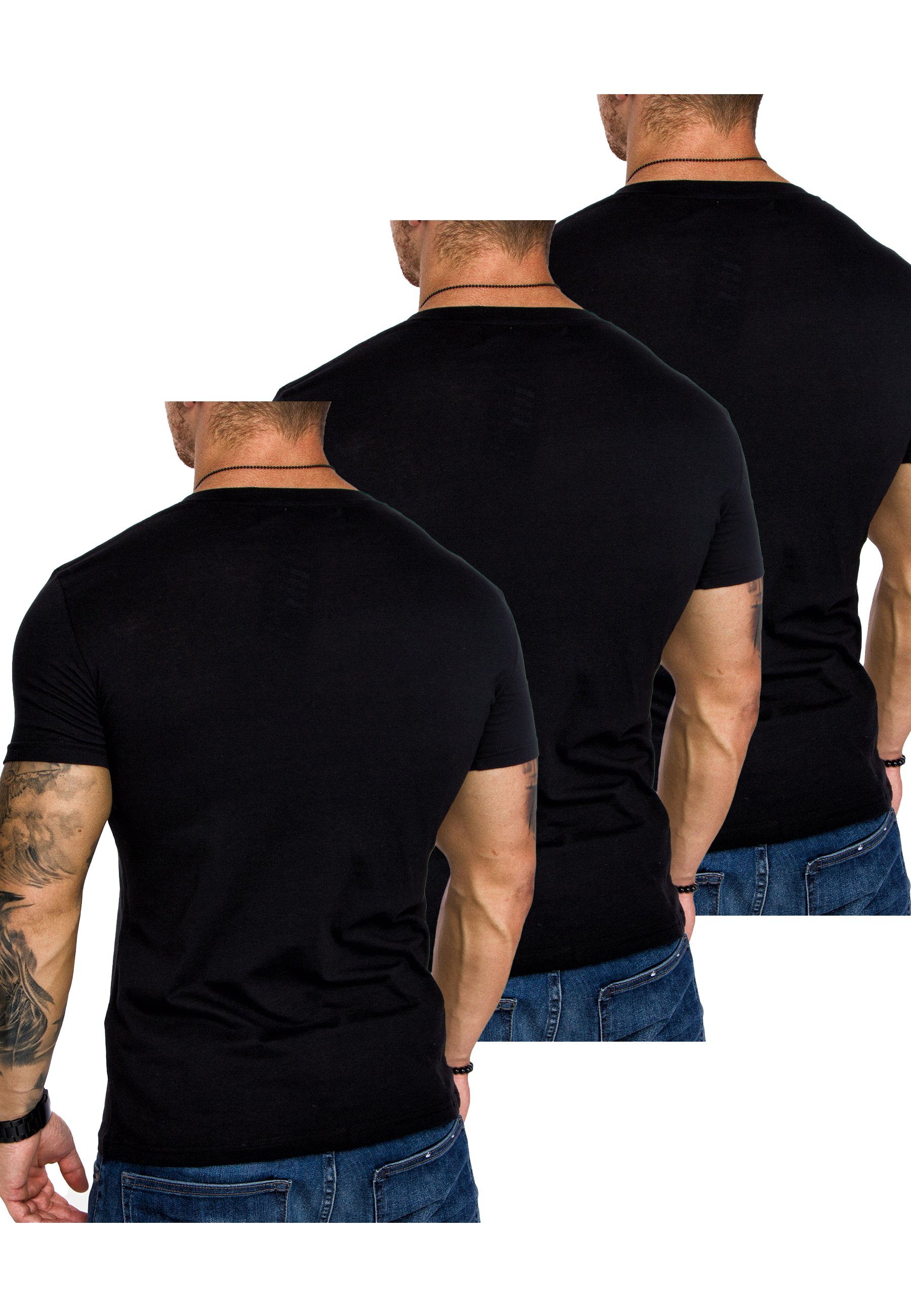Amaci&Sons T-Shirt 3. EUGENE Oversize V-Ausschnitt Basic mit (3x Herren T-Shirt (3er-Pack) Schwarz) 3er-Pack Herren T-Shirts