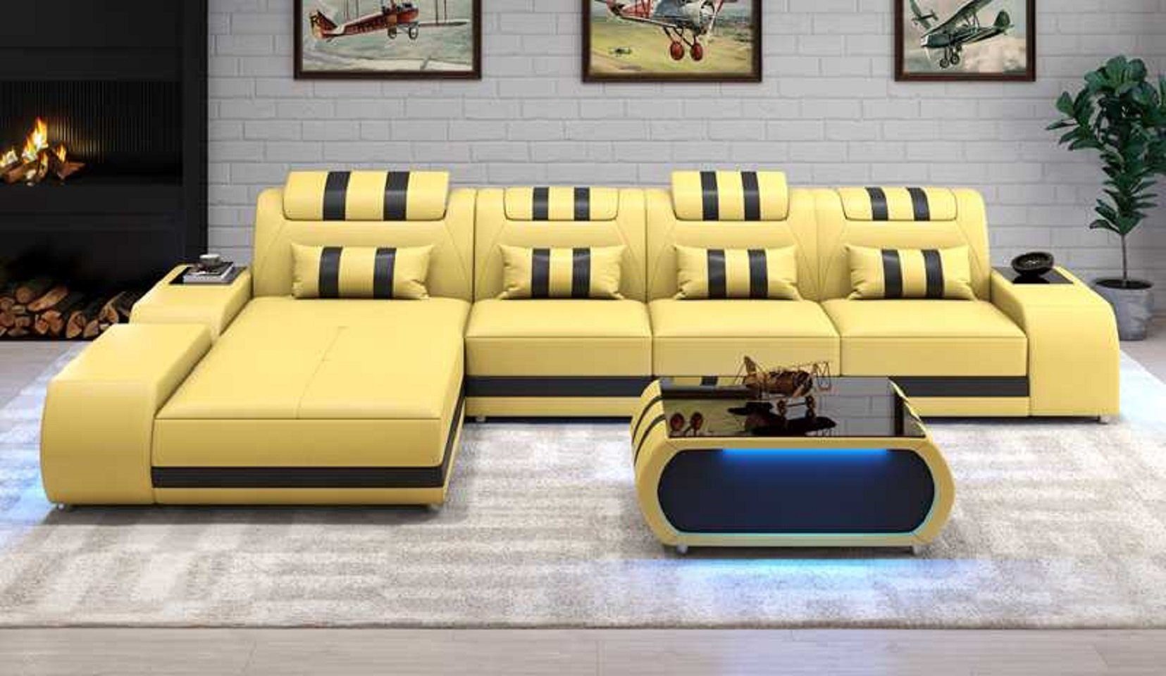 JVmoebel Ecksofa Eckgarnitur Ecksofa L Form Ledersofa Sofa Couch Luxus Design Couchen, 3 Teile, Made in Europe Beige