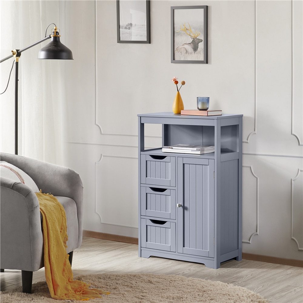 Yaheetech Badkommode Badezimmerschrank, Badschrank mit 3 Schubladen & 1 Schrank mit verstellbarem Regalbrett