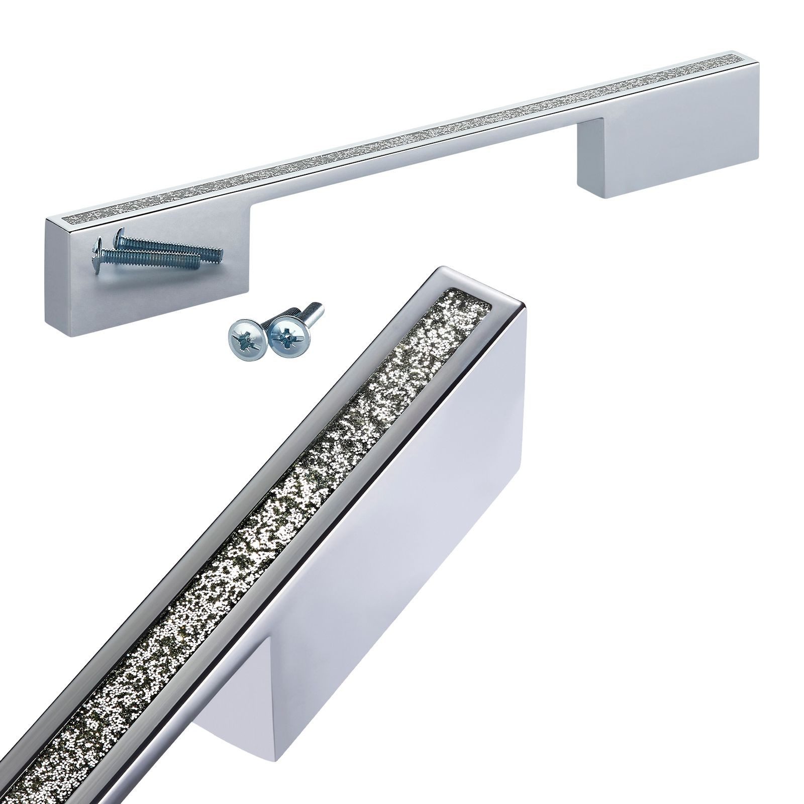SO-TECH® Möbelgriff SIRIUS BA 160/192 mm Chrom poliert mit Glitzer-Dekoreinlage (1-St), Bügelgriff inkl. Schrauben - von SCHÜCO