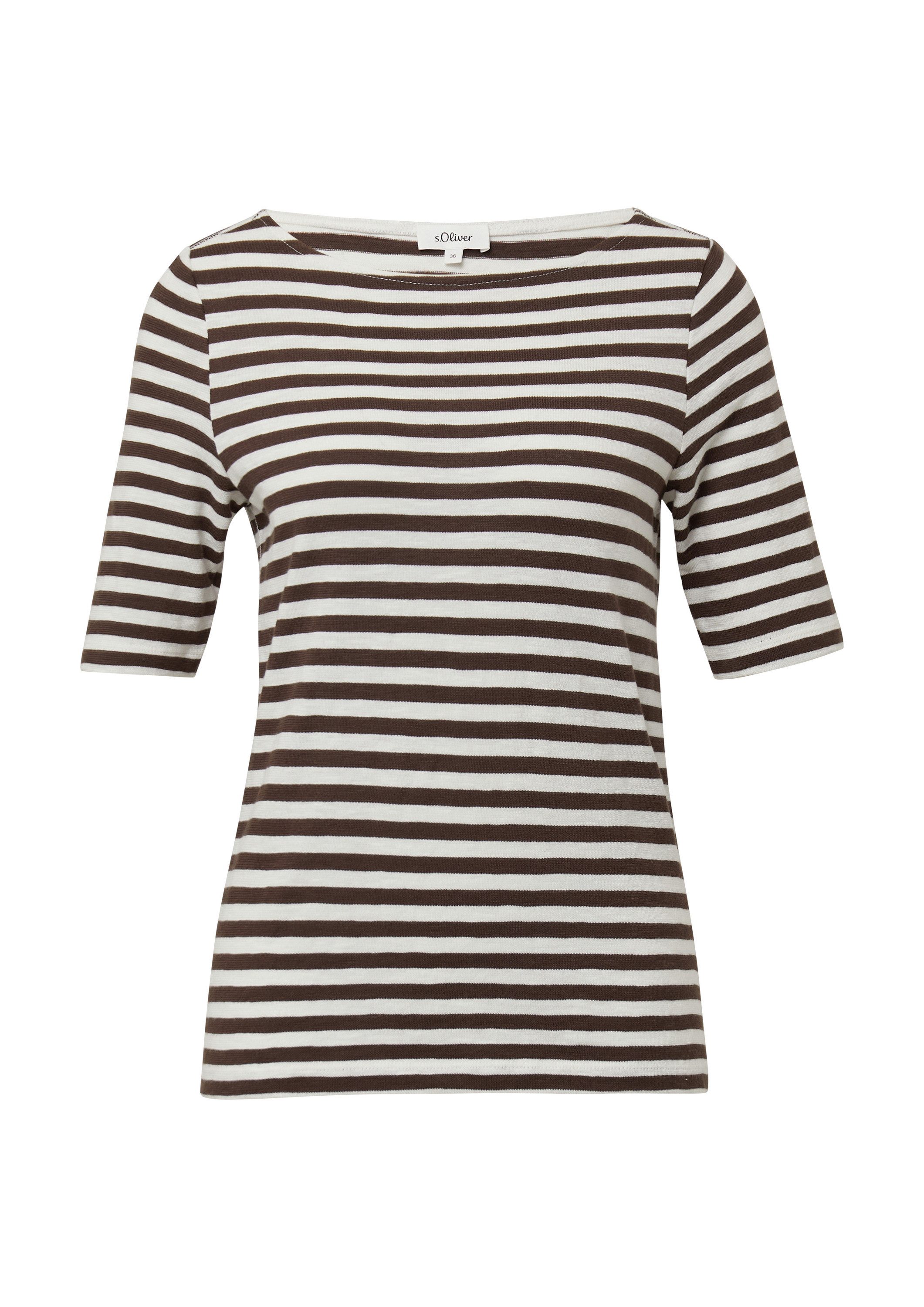 s.Oliver Kurzarmshirt T-Shirt Gestreiftes T-Shirt im Slim Fit mit Flammgarn günstig online kaufen