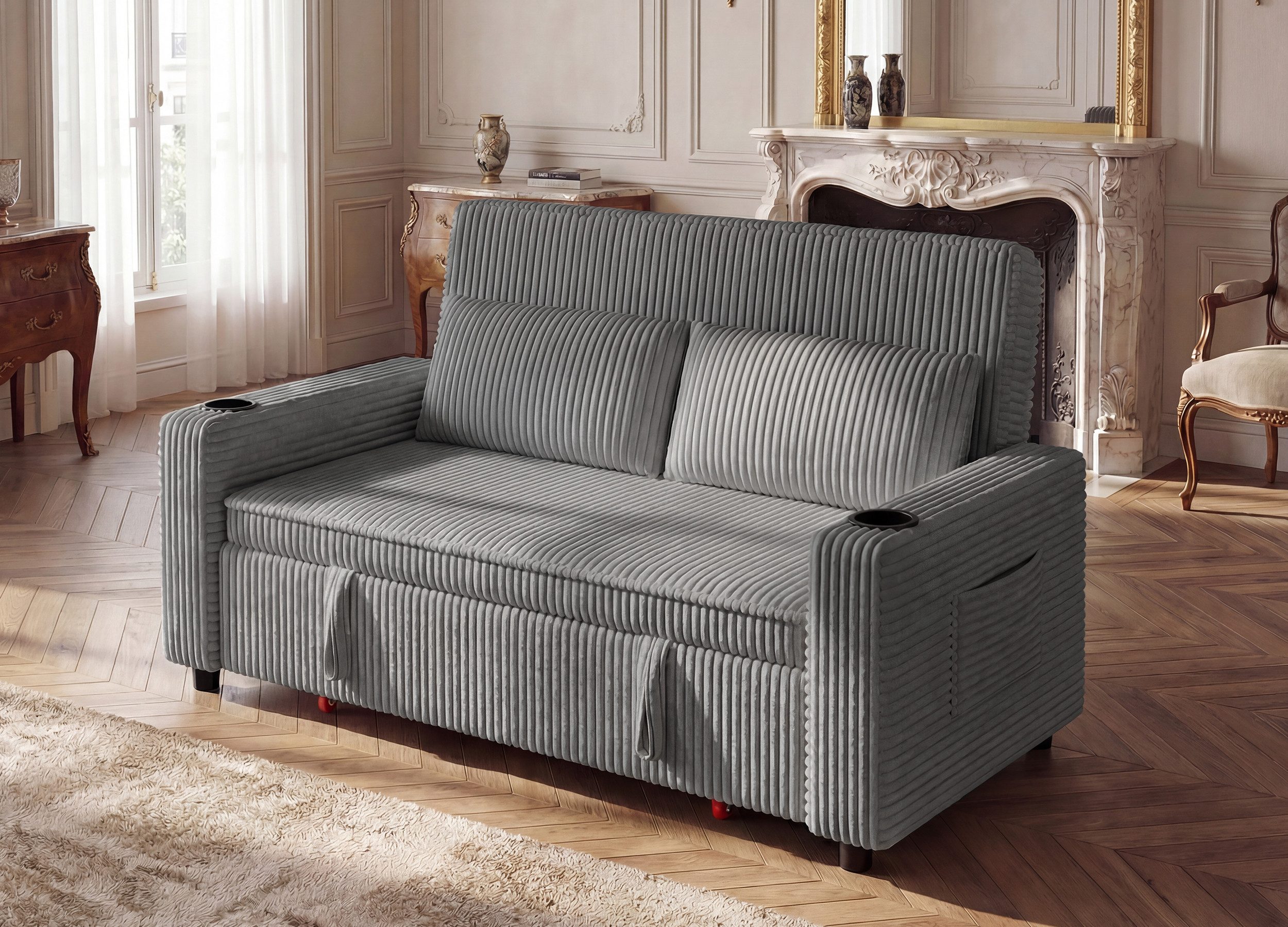 GUNJI Sofa Klappbares Doppelsofa, Sitzecke Doppelzweck Schlafsofa mit Becherhalter + Aufbewahrungstasche Geeignet für kleine Wohnungen/Wohnzimmer