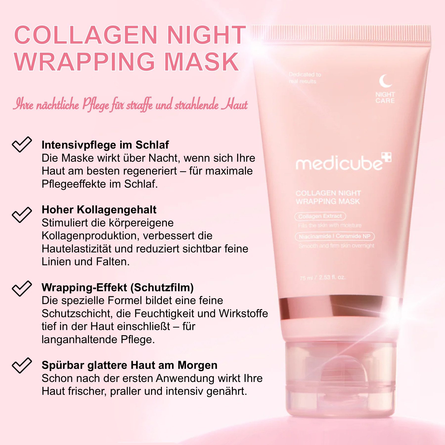 Medicube Gesichtsmaske Collagen Night Wrapping Mask Kollagen Nachtmaske Gesichtsmaske 75ml, 2-tlg., Anti-Aging, spendet Feuchtigkeit, Nachtmaske