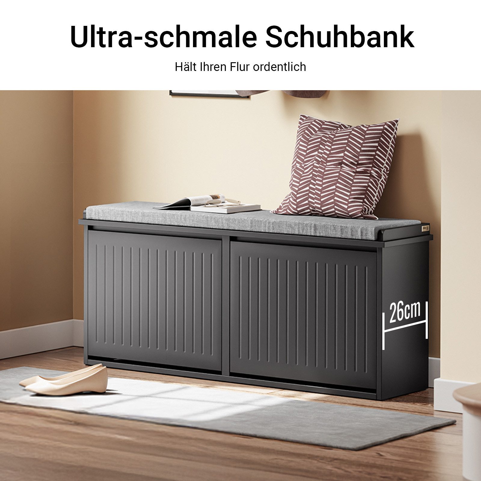 SoBuy Schuhbank FSR98-XL, Schuhregal mit Stauraum, Schuhbank mit Sitzfläche, für Flur, Schuhschrank mit 2 Klappen Schuhkipper Sitzbank Schuhkommode