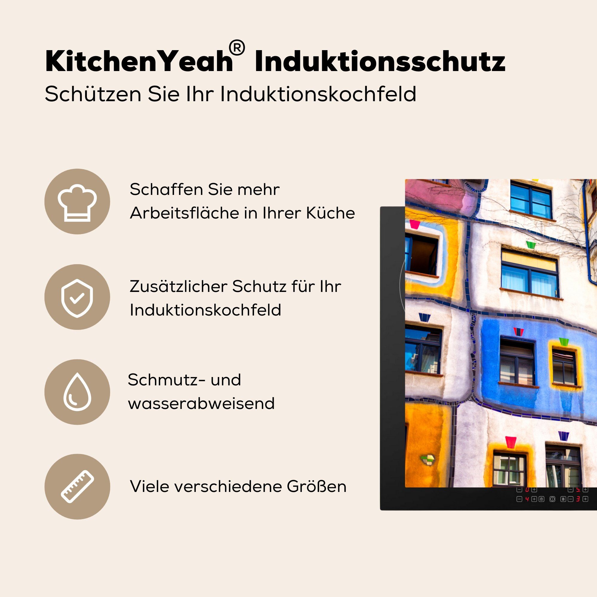 MuchoWow Herdblende-/Abdeckplatte Farben für die 81x52 (1 cm, Wien, Vinyl, Haus tlg), Ceranfeldabdeckung küche, Induktionskochfeld Schutz - 