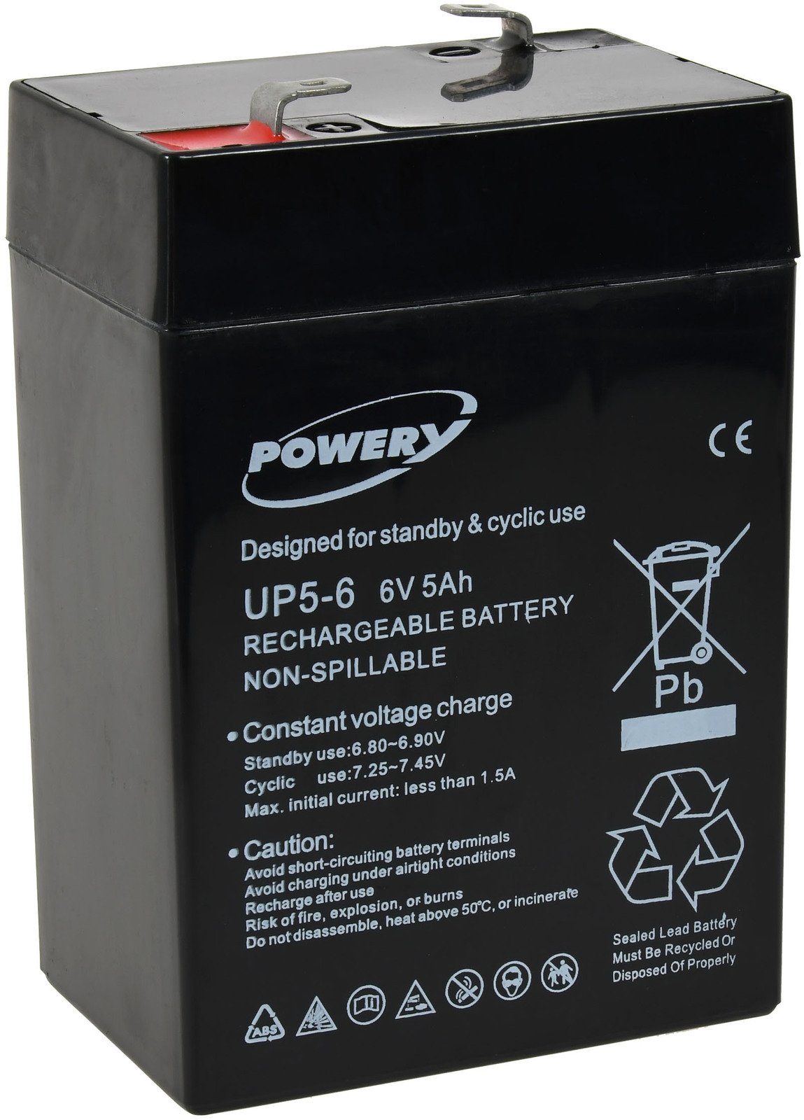 Powery Powery® Bleiakku -Ersatz für Panasonic Typ LC-R064R5P Bleiakkus 5000 mAh (6 V)