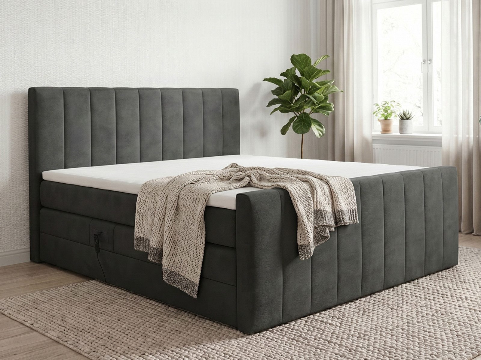 PAARA Boxspringbett elektrisch verstellbar mit Fußteil inkl. Matratze und Topper, mit einzigartigem Belüftungssystem