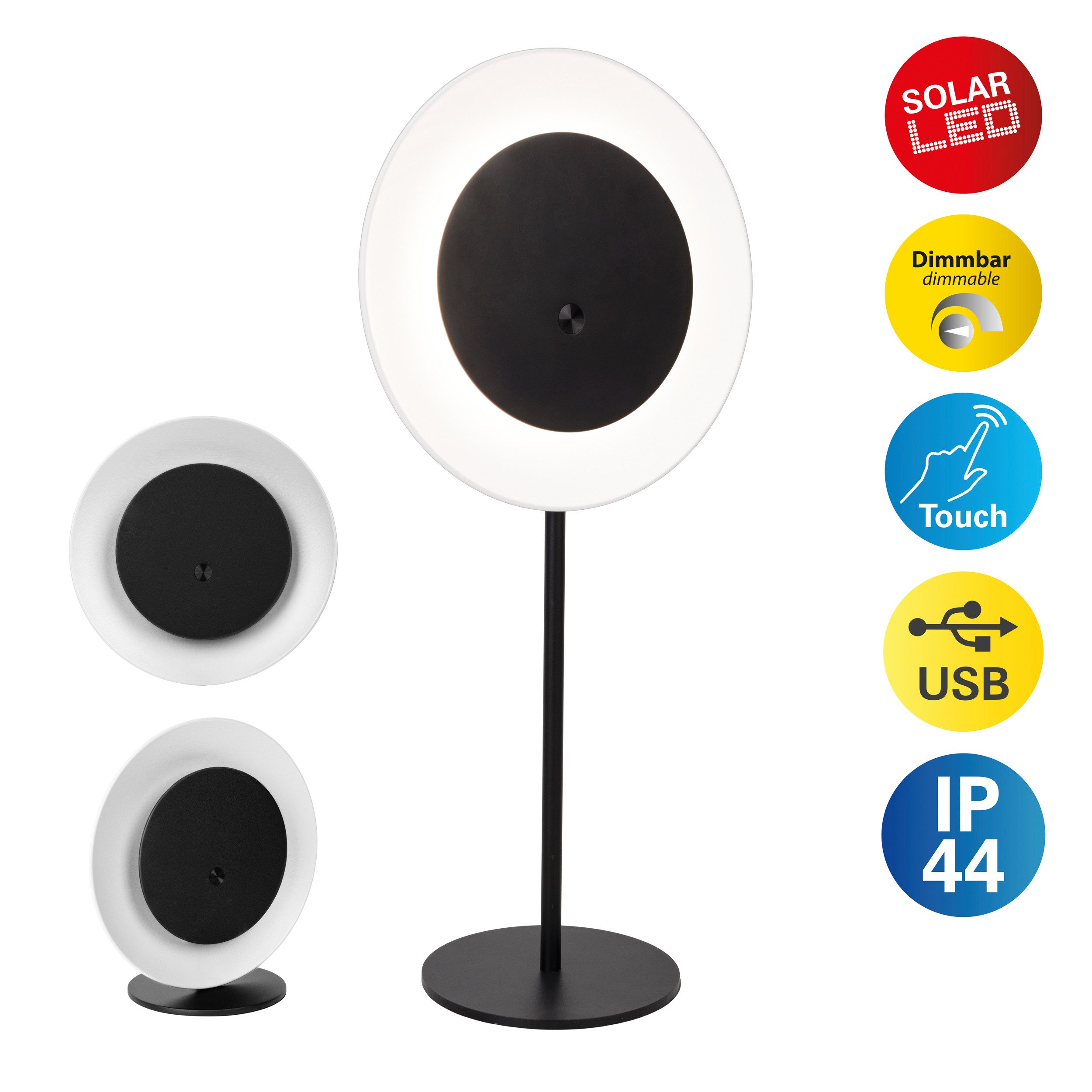 näve LED Solarleuchte Solan, Dimmfunktion, USB-Ladefunktion, LED fest integriert, Warmweiß, 4in1 Akku-Solar-Tisch-Hängeleuchte, Touchschalter, USB, dimmbar