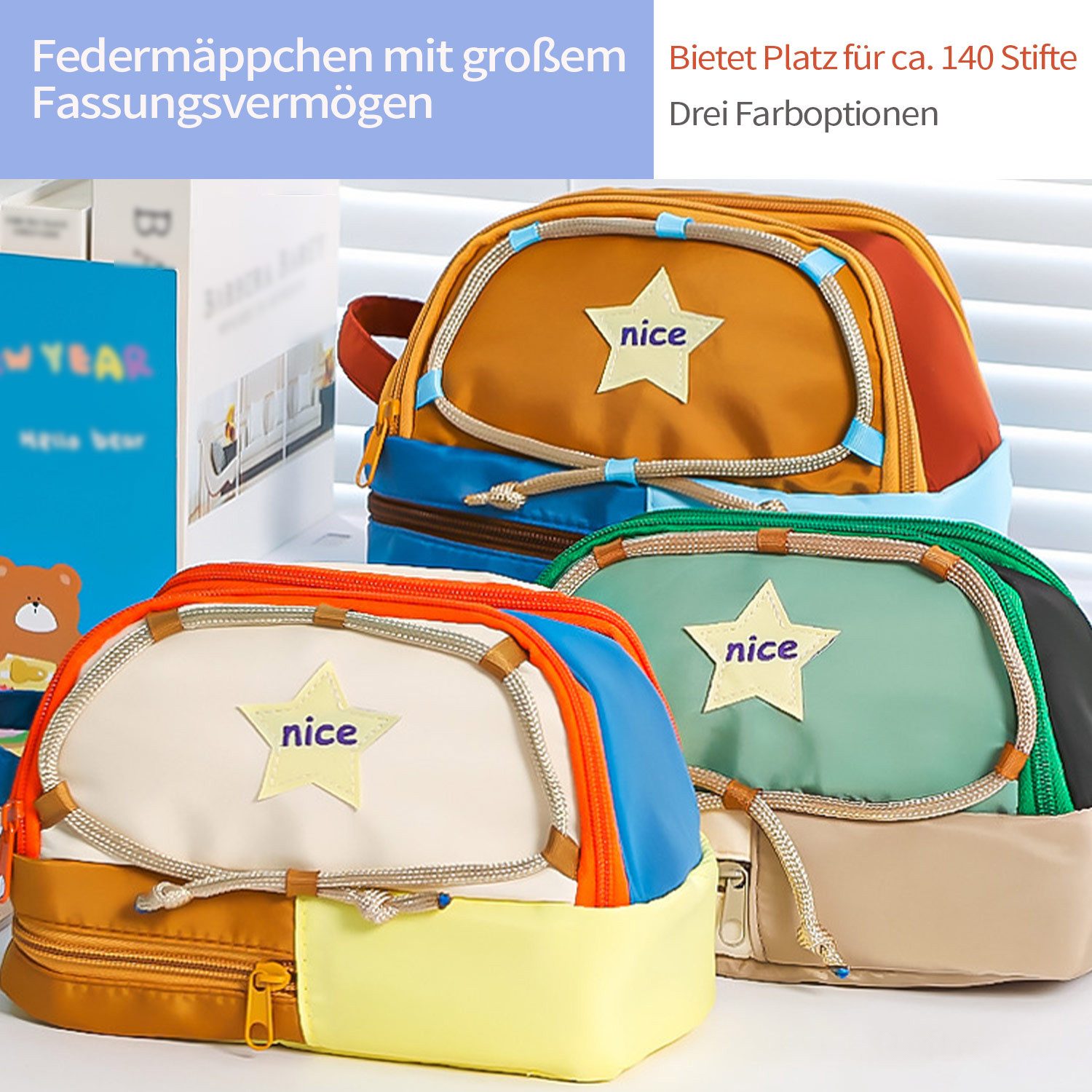 Refttenw Federmäppchen Tragbare federmappe,schulsachen,mit 3 Fächer Stiftetasche