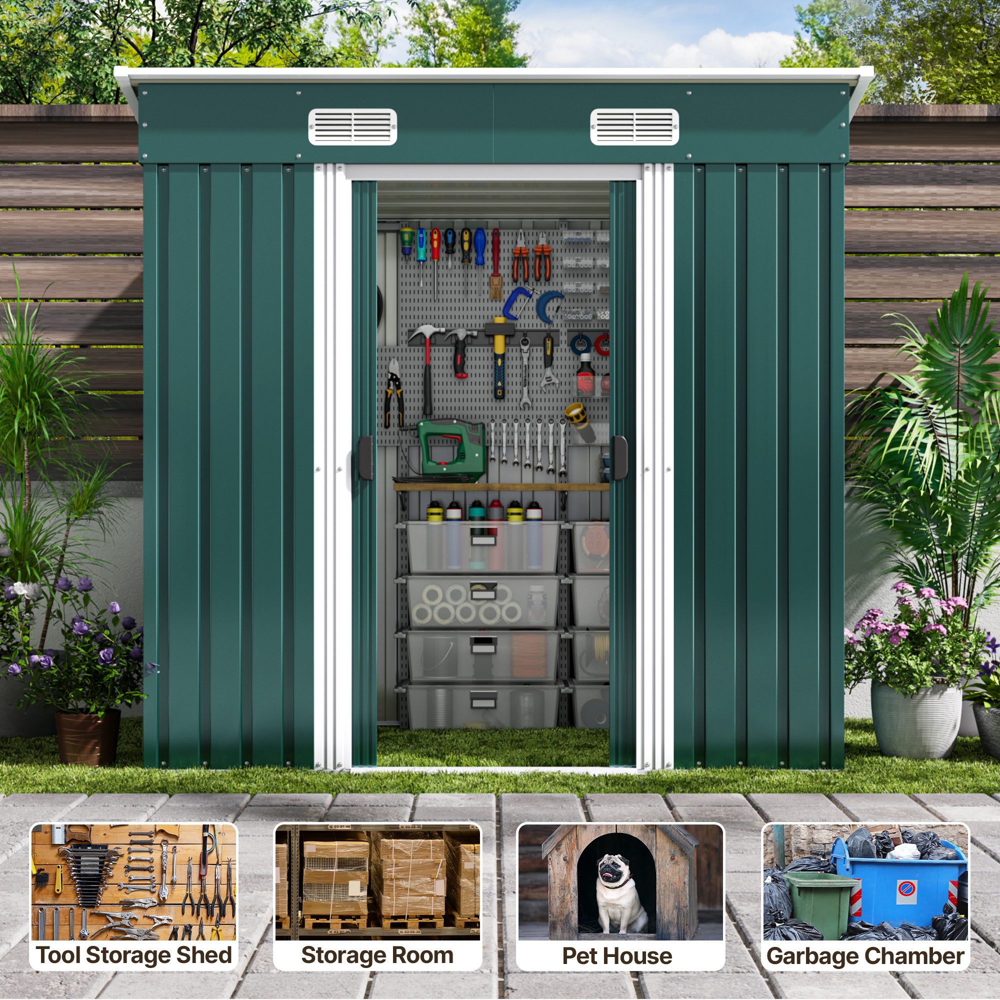 Bealife Gartenhaus Robuster Metall-Gartengeräteschuppen 194*121*182 CM günstig online kaufen