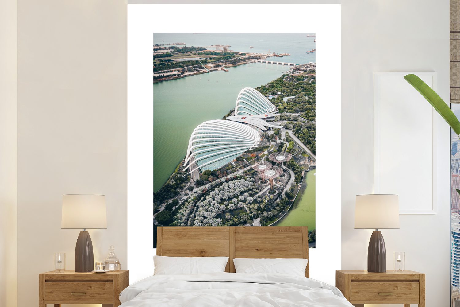 - Architektur Vinyl St), Tapete (3 Wasser, Wandtapete für Singapur MuchoWow bedruckt, Montagefertig Fototapete - Wohnzimmer, Matt,
