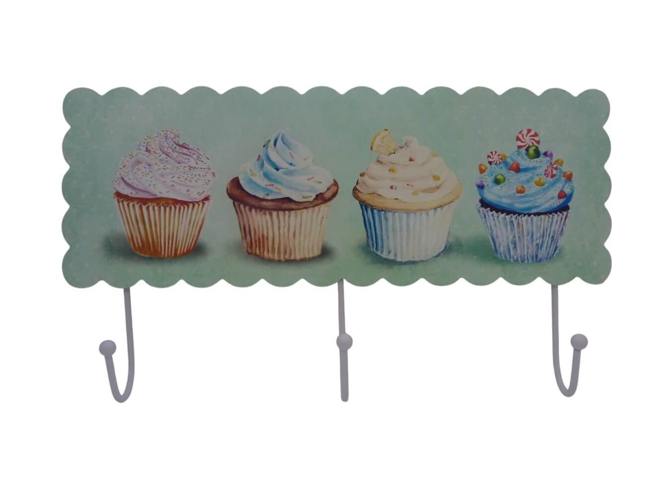 Gisela Graham Wandhaken Metall-Hakenleiste Cup Cake, 3 Haken, Rosa o. Mint (zufällige Auswahl), (1 x Hakenleiste aus Metall, Rosa oder Mint (zufällige Auswahl)