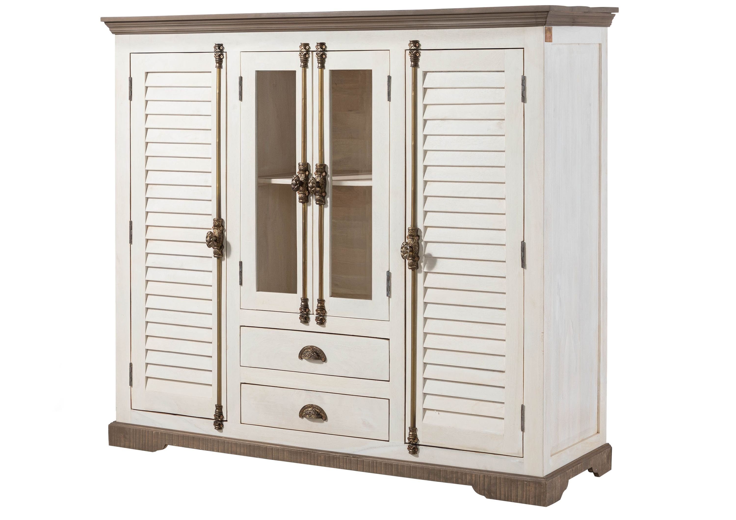 Massivmoebel24 Highboard TOULOUSE (Massivholz), Mango 160x45x142 weiß lackiert TOULOUSE #115