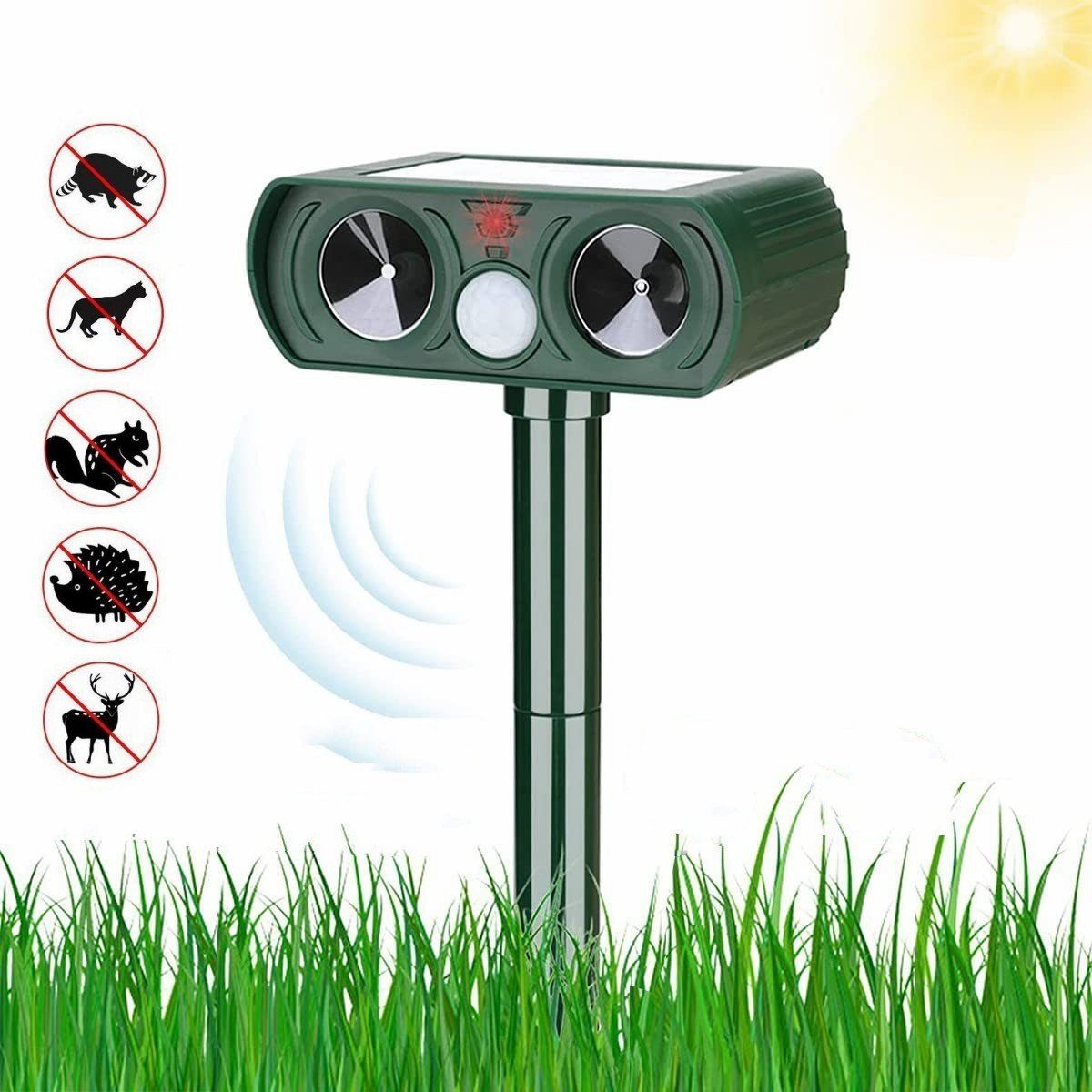 Ultraschall Solar Tiervertreiber, Neu Katzenschreck,Ultraschall Abwehr mit  Solarbetrieb und Blitz gegen Katzen, Hunde, Marder, Tierabwehr,  Katzenschreck Hundeschreck Marderschreck, 5 Modus : : Garten