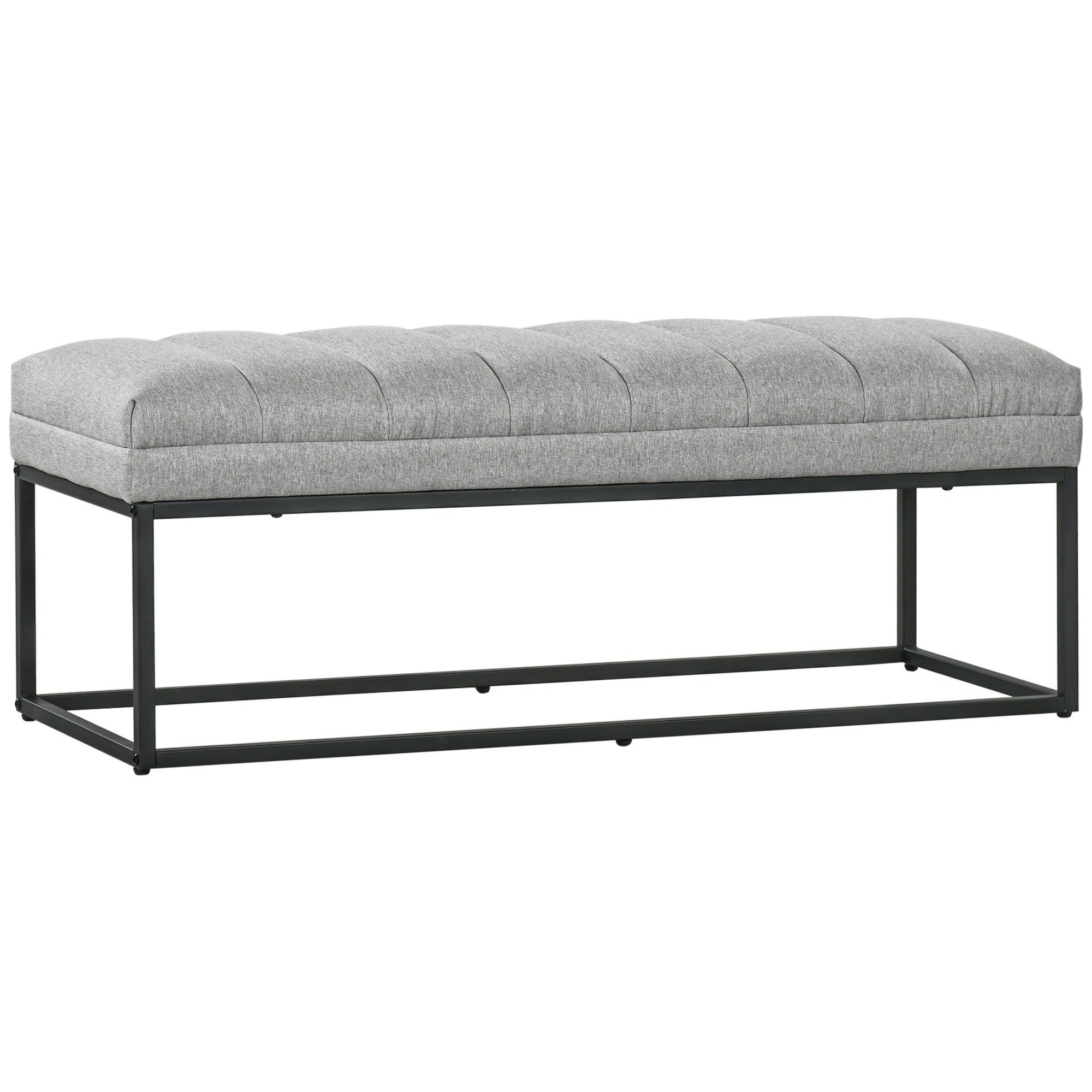 HOMCOM Polsterbank Bettbank in Leinenoptik (Schlafzimmerbank, 1-St., Schminkbank), Stahl, Hellgrau, 120 x 44 x 45,5 cm