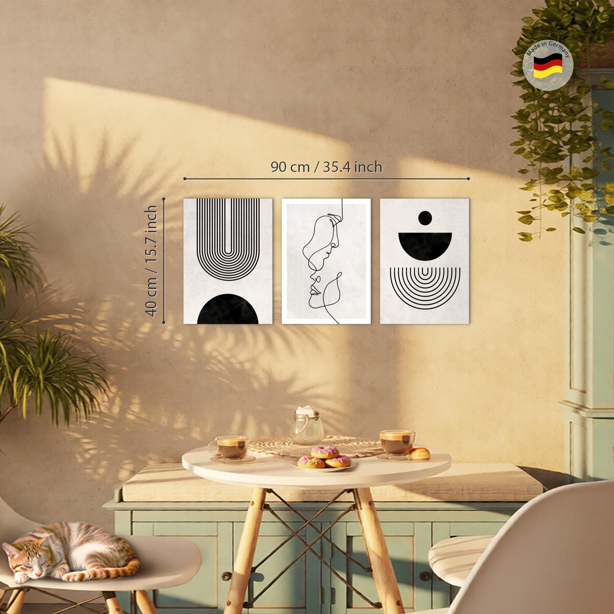 Novart Wandbild Set Wohnzimmer Abstrakte Kunst Schwarz-weiß Gesicht, (3 St)