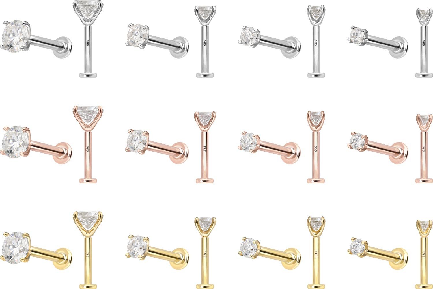 PIERCINGLINE Piercing-Set 14 Karat Gold Labret mit Push Fit MOISSANIT (Labr günstig online kaufen