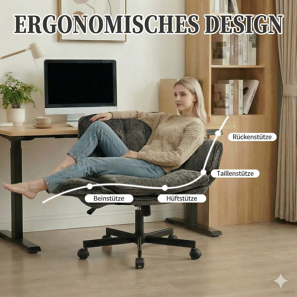 Leawin Drehstuhl Ergonomischer Drehstuhl aus Chenille mit breitem Sitz
