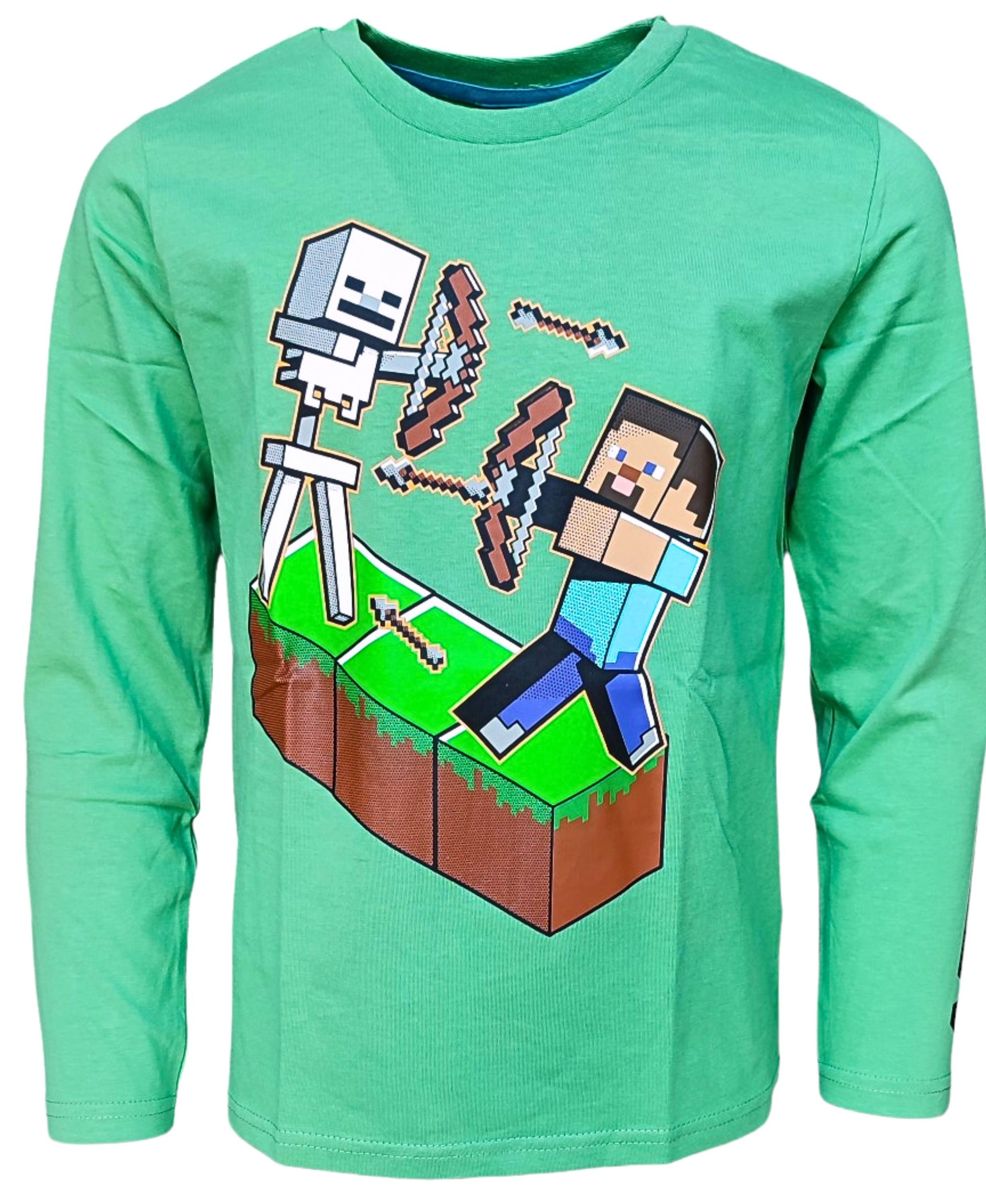 Minecraft Langarmshirt Steve & Skeleton Jungen Jersey Shirt Gr. 116- 152 cm