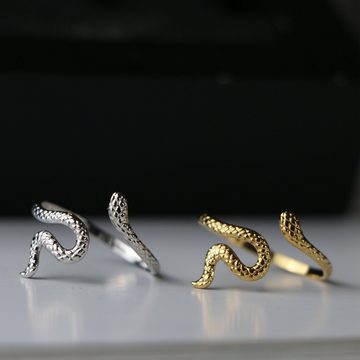 SPIEGELLUST Fingerring, Schlangenring aus Edelstahl, Snake Ring 14K Vergoldung, Größenverstellbar