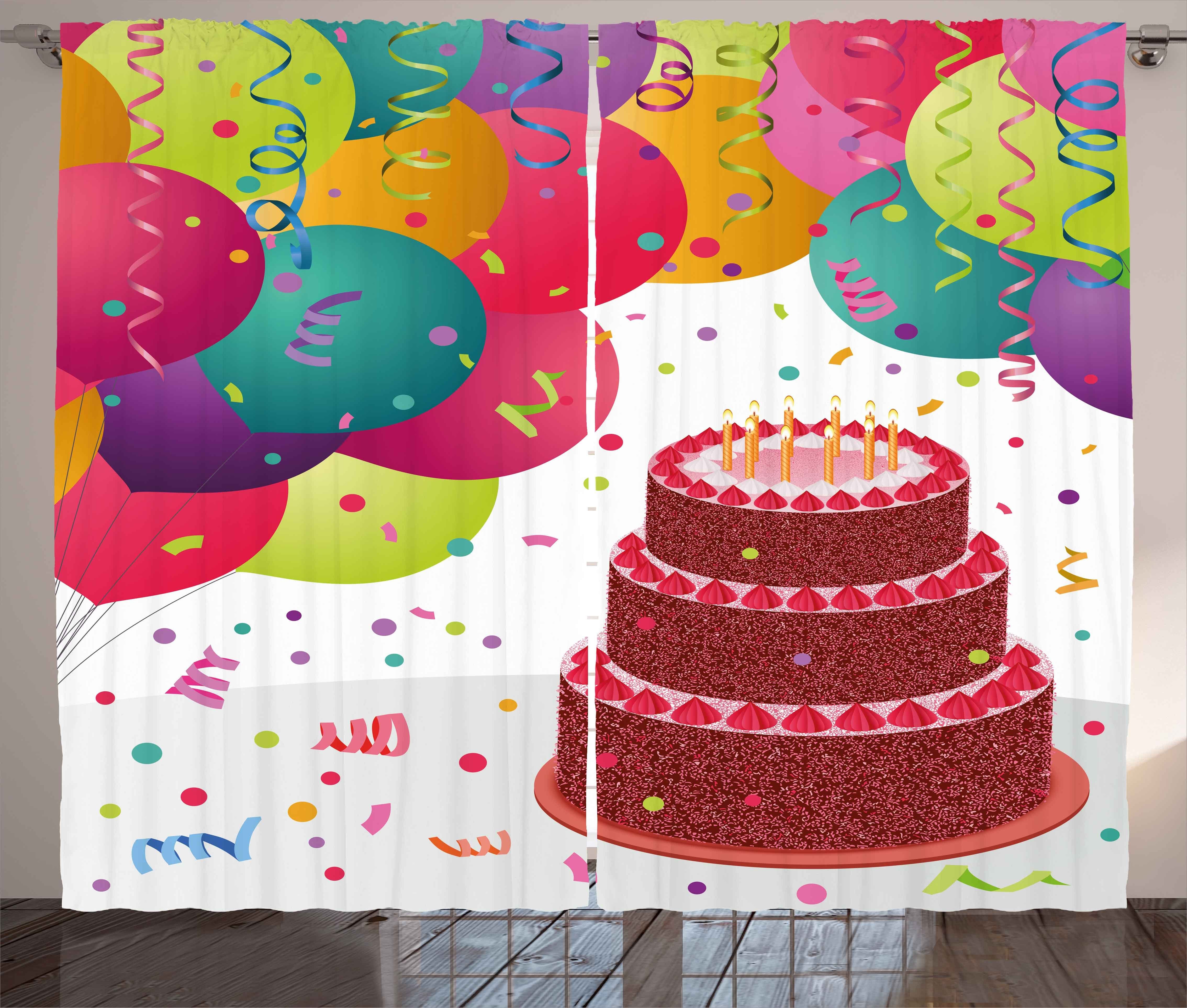 Feiern mit Gardine Geburtstagstorte Schlaufen Kräuselband Abakuhaus, Haken, Spaß Vorhang und Schlafzimmer