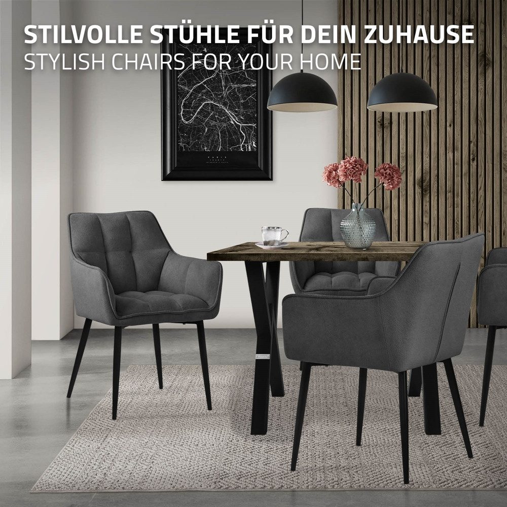 ML-DESIGN Polsterstuhl Esszimmerstuhl mit dickem gepolsterter Sitz Rücken- und Armlehnen (2 St), Wohnzimmerstuhl aus Frotteestoff Dunkelgrau Loungesessel Küchen – Bild 5 von 5